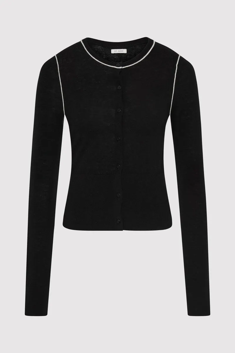 Wool Fine Line Cardigan - Black / Off White sold by St. Agni product image thumbnail 4
