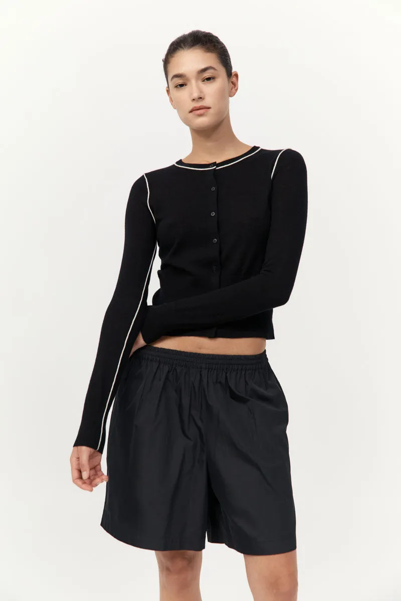 Wool Fine Line Cardigan - Black / Off White sold by St. Agni product image thumbnail 2