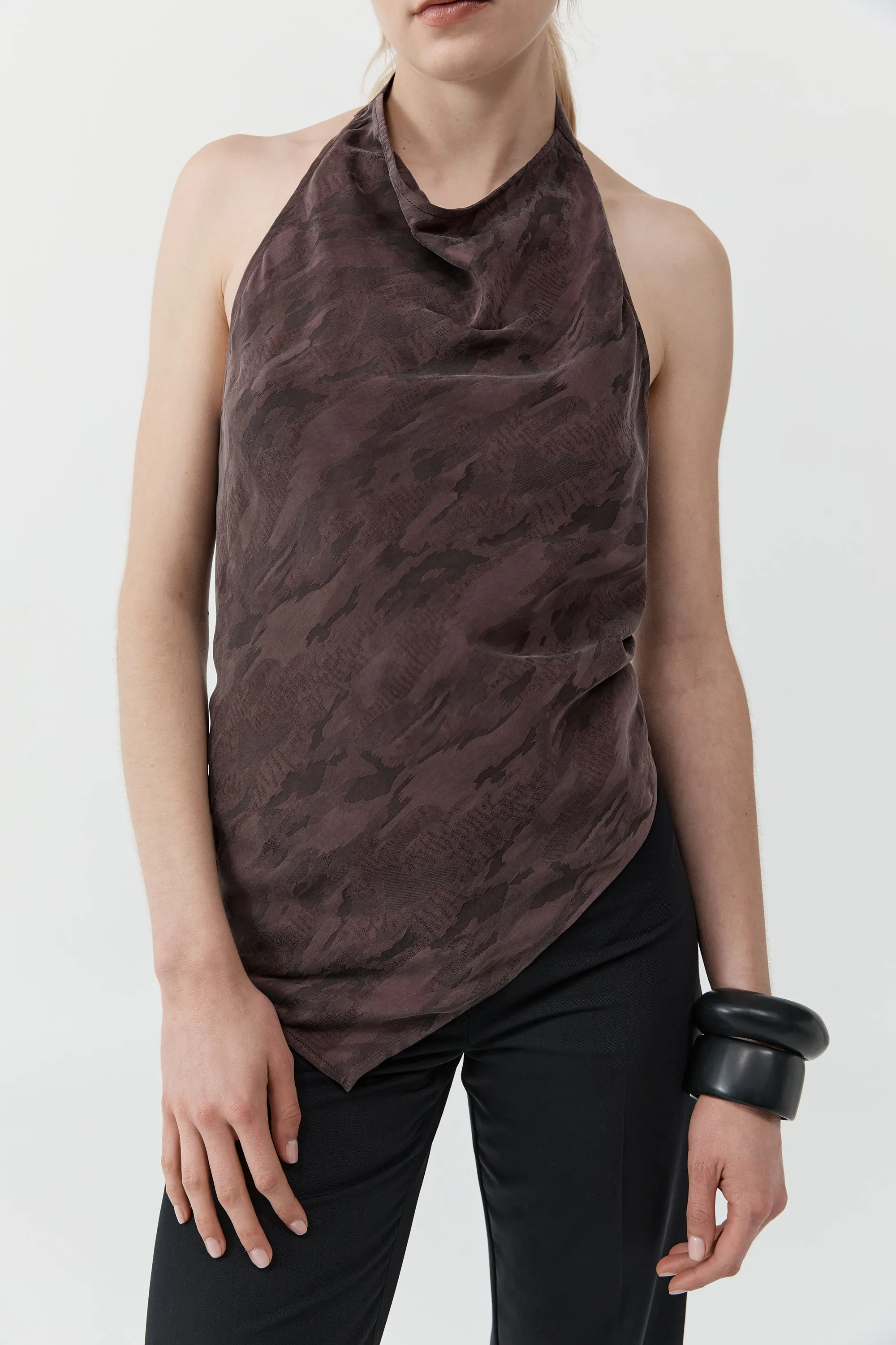 Jacquard Cowl Tie Top - Chocolate Plum sold by St. Agni product image thumbnail 4