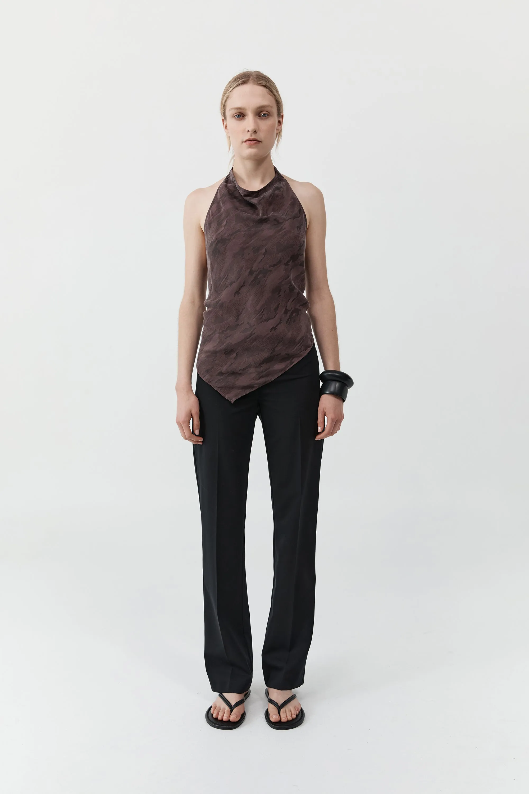 Jacquard Cowl Tie Top - Chocolate Plum sold by St. Agni