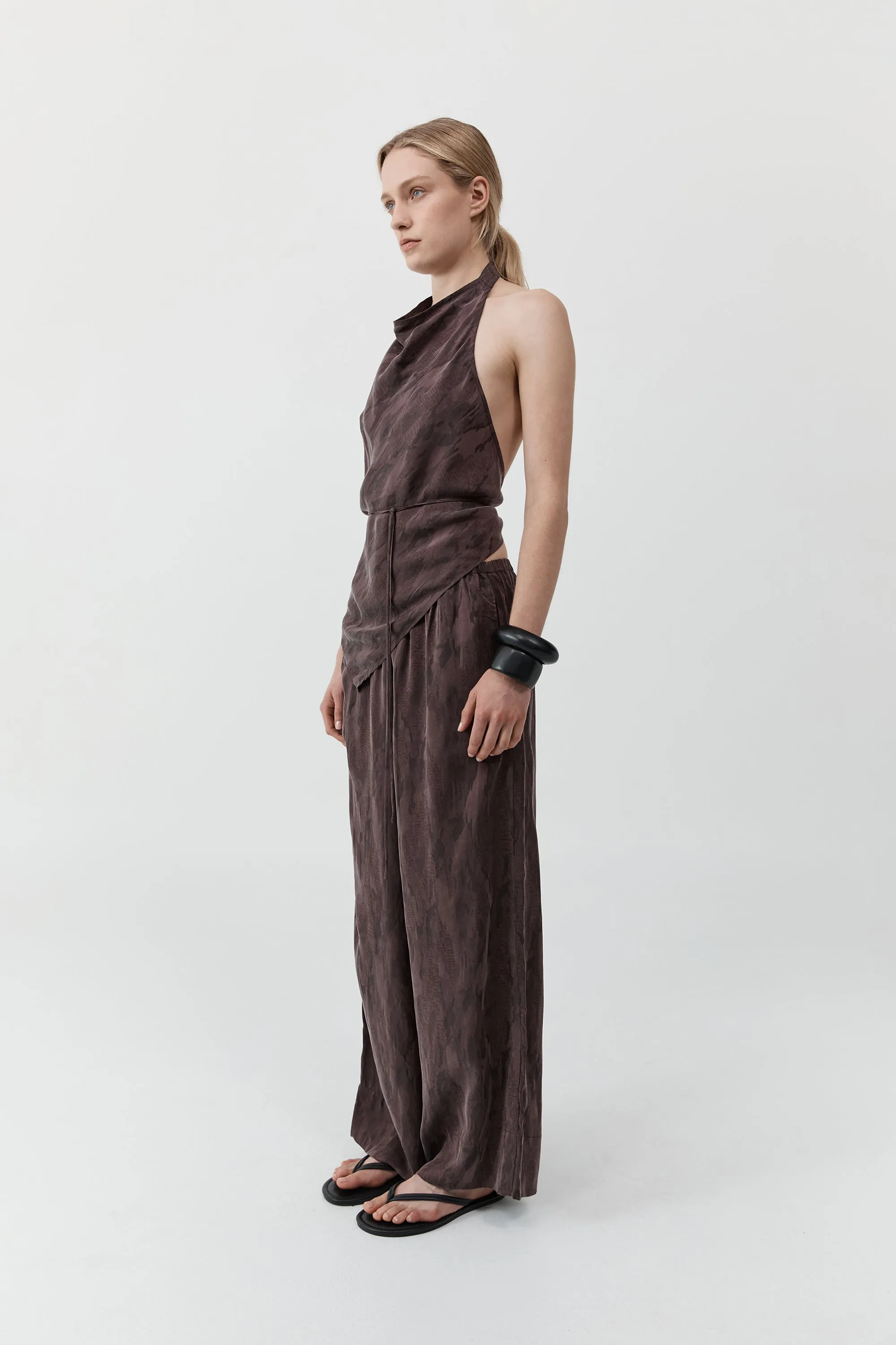 Jacquard Cowl Tie Top - Chocolate Plum sold by St. Agni product image thumbnail 5