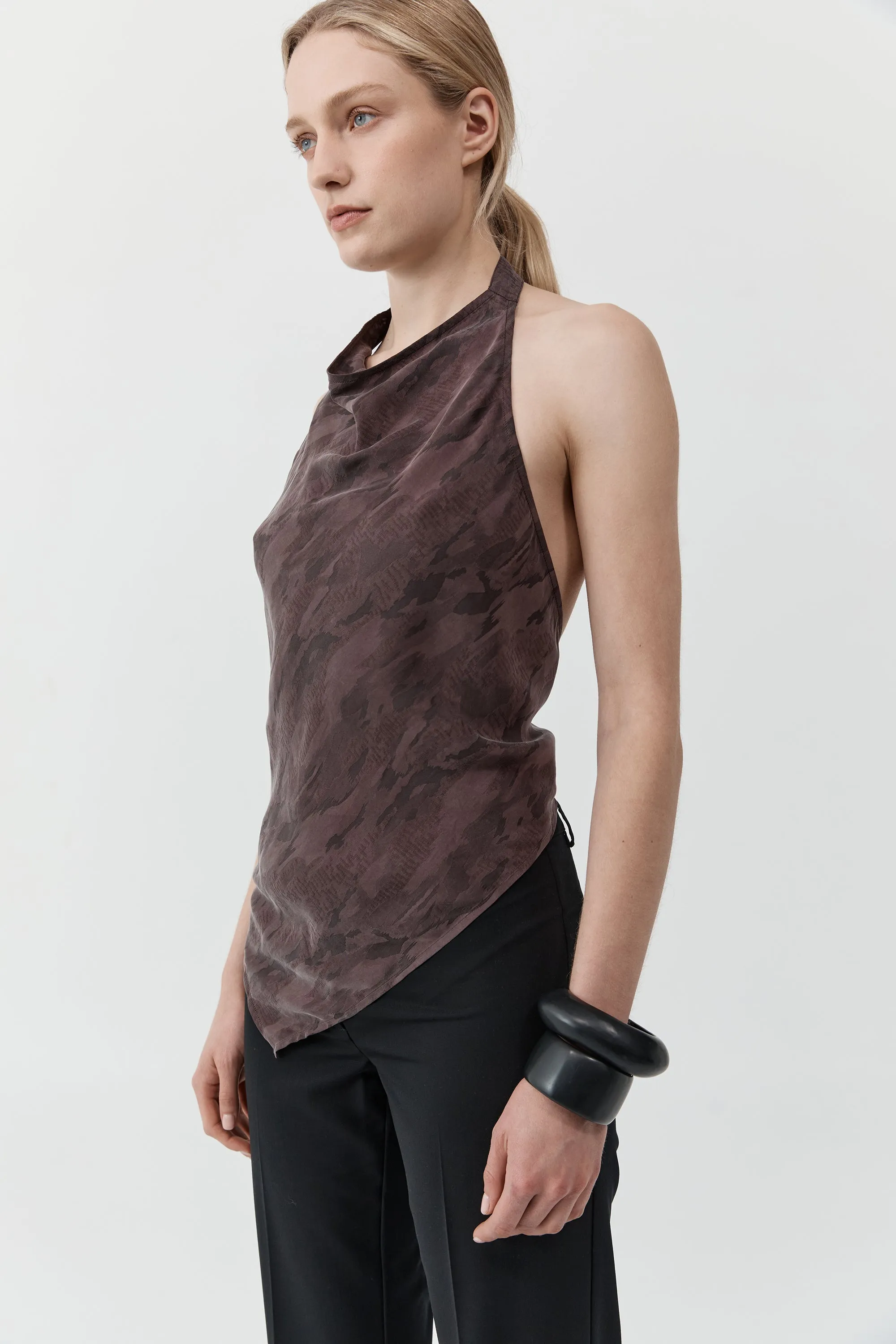 Jacquard Cowl Tie Top - Chocolate Plum sold by St. Agni product image thumbnail 2