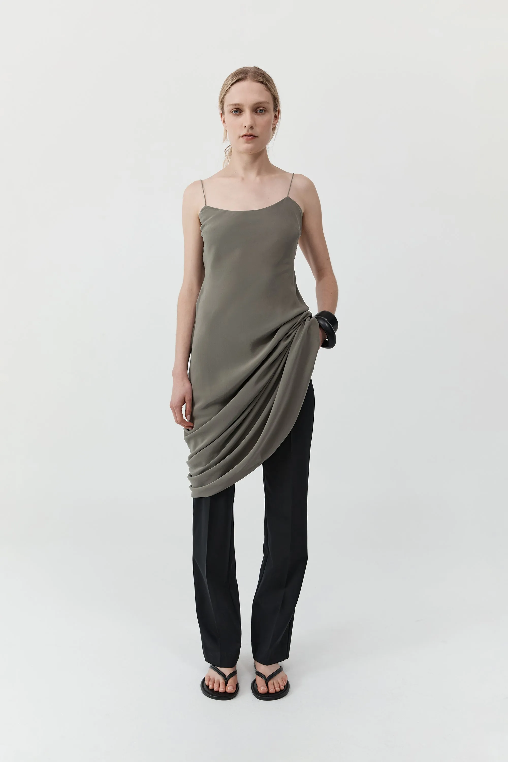 Silk Slip Dress - Smokey Olive sold by St. Agni