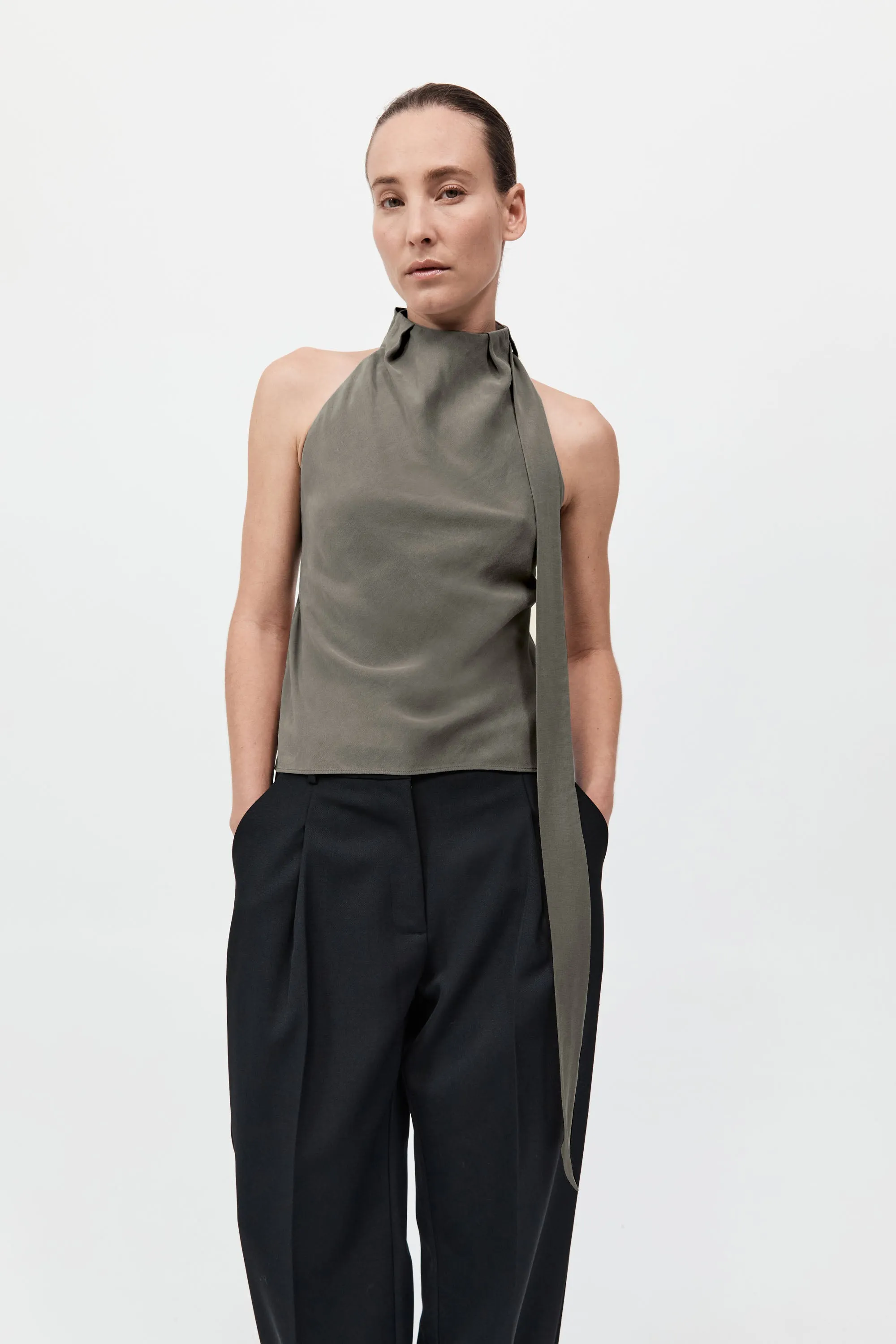 Silk Scarf Top - Smokey Olive sold by St. Agni