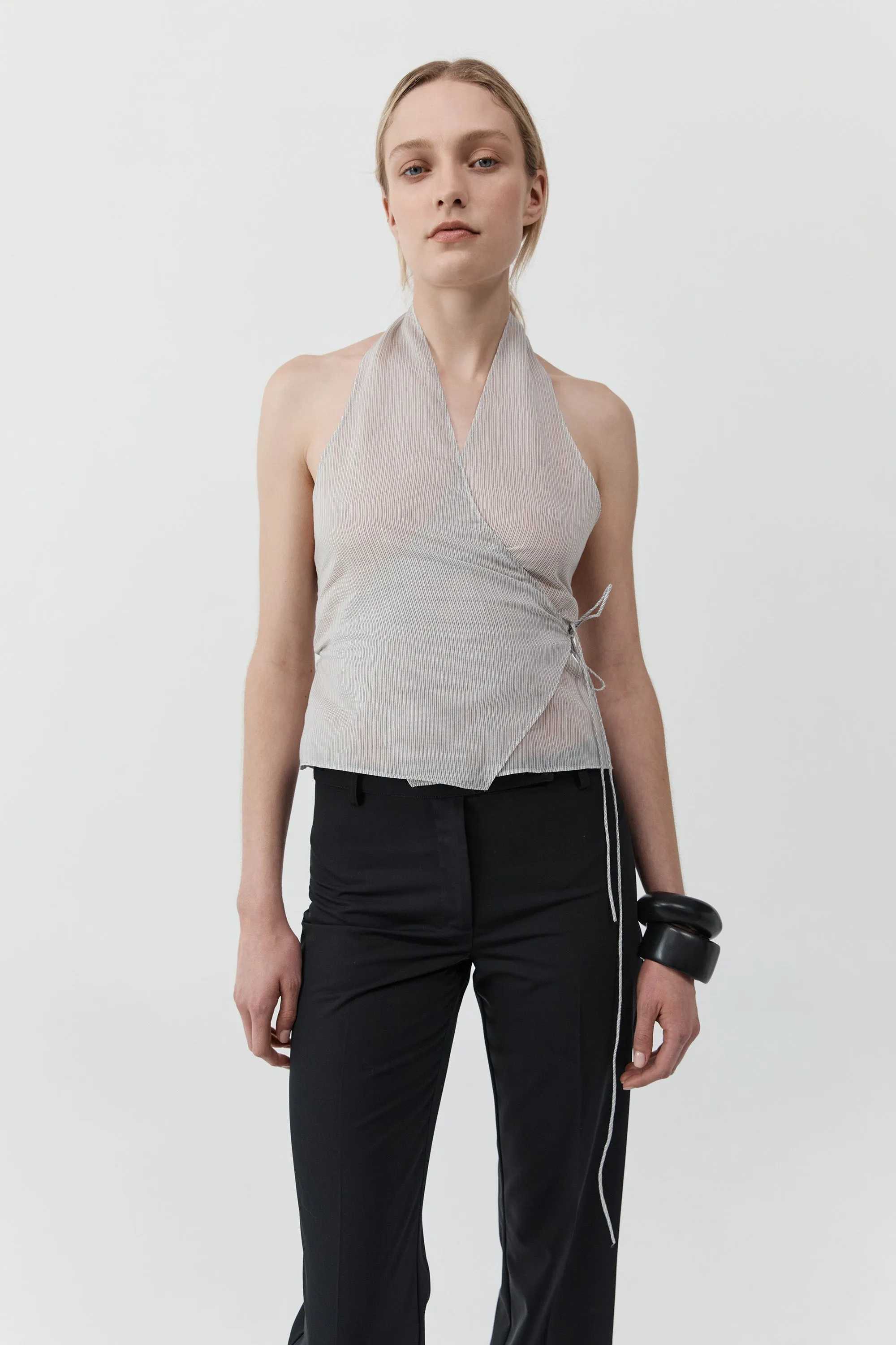 Sheer Stripe Wrap Top - Sheer Stripe sold by St. Agni product image thumbnail 3