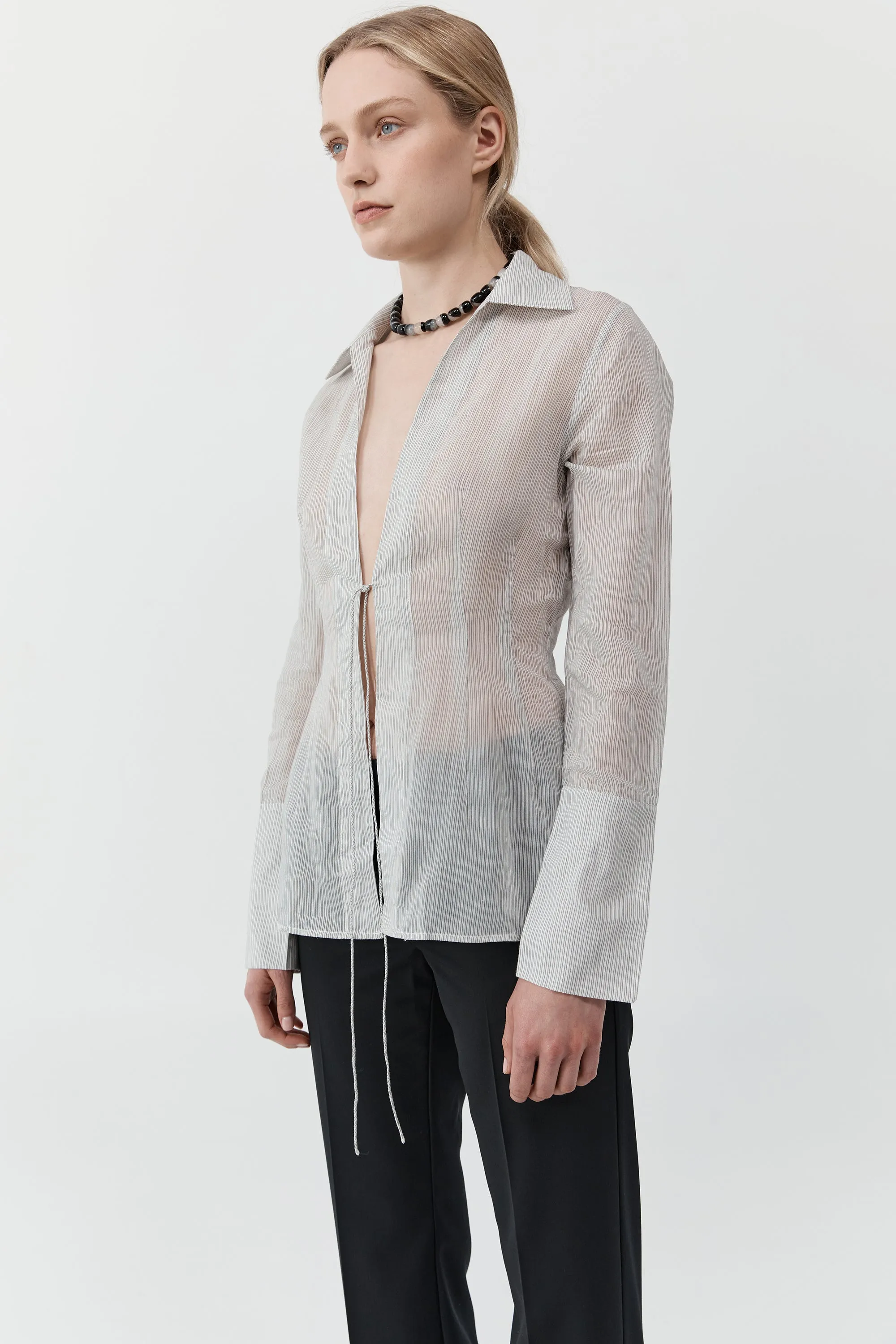 Sheer Stripe Tie Shirt - Sheer Stripe sold by St. Agni product image thumbnail 3