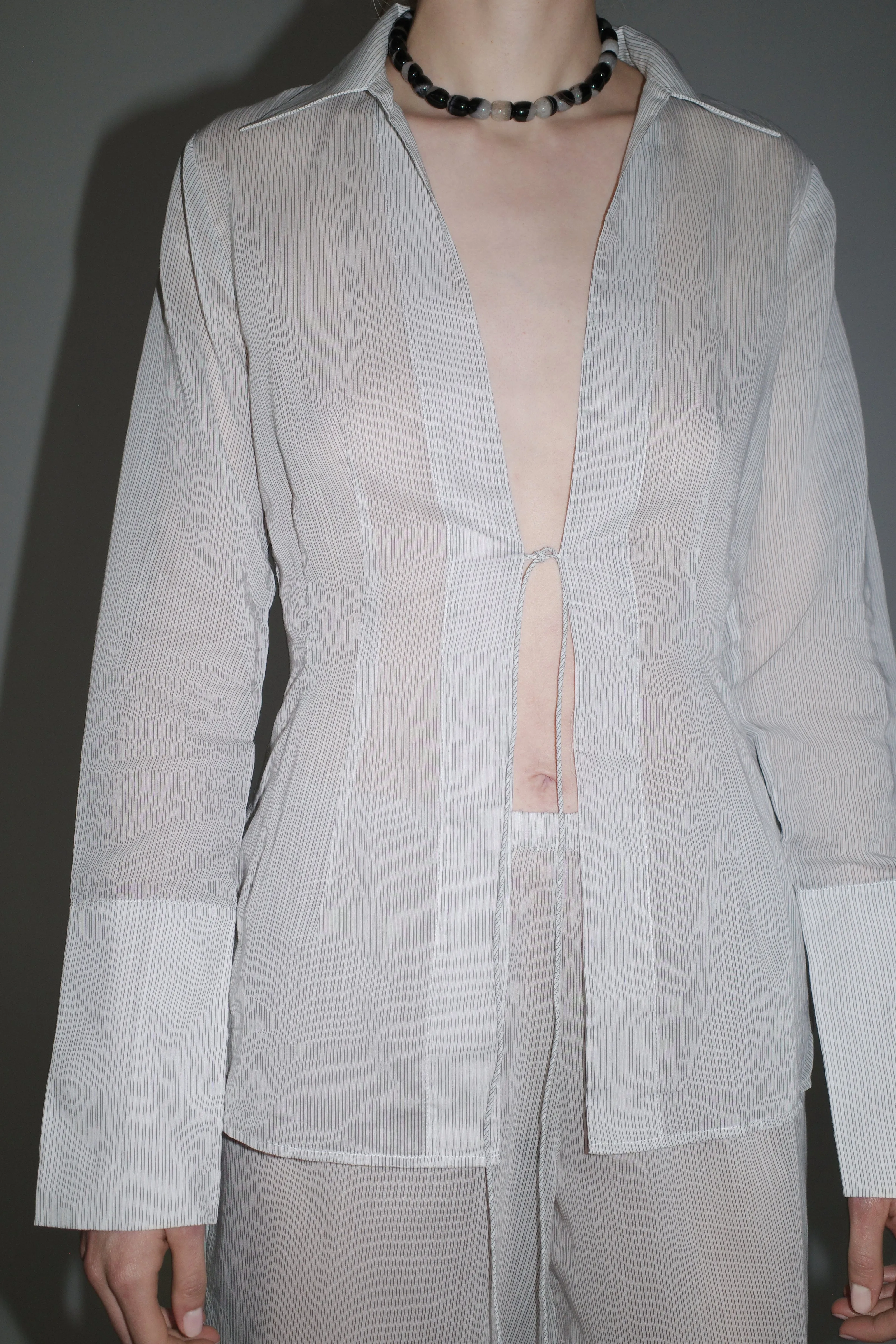 Sheer Stripe Tie Shirt - Sheer Stripe sold by St. Agni product image thumbnail 5