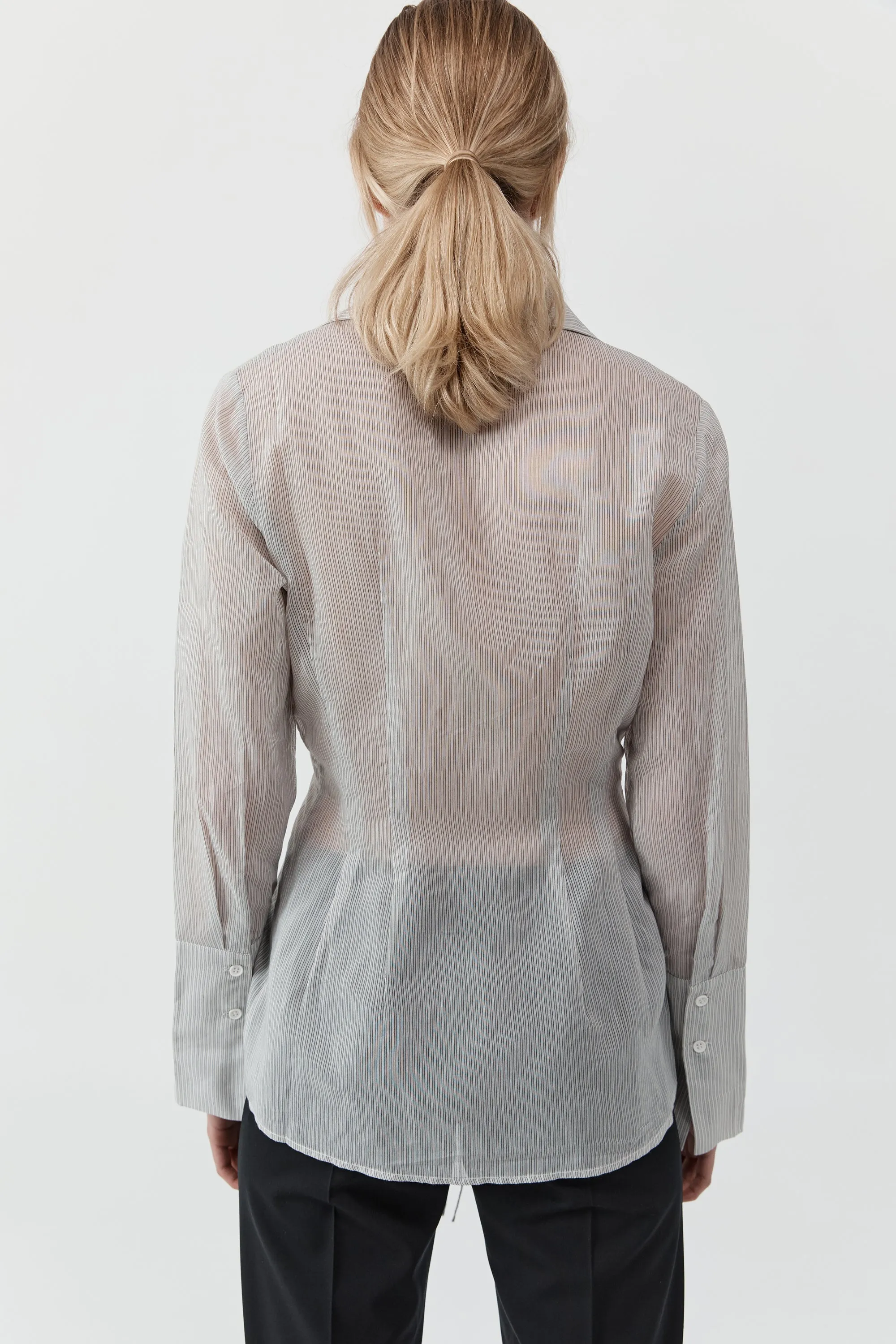 Sheer Stripe Tie Shirt - Sheer Stripe sold by St. Agni product image thumbnail 4