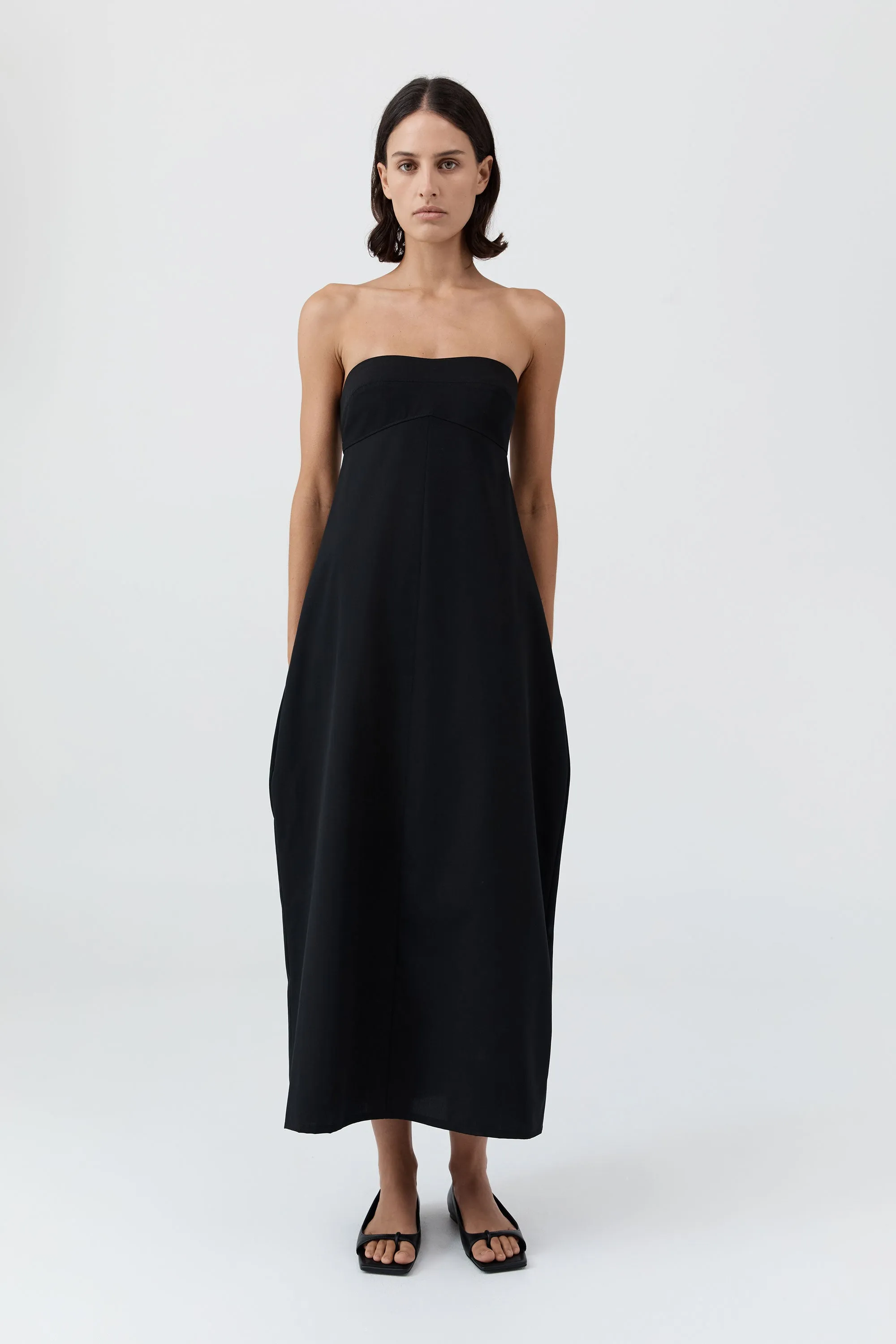 Wool Strapless Cocoon Dress - Black sold by St. Agni
