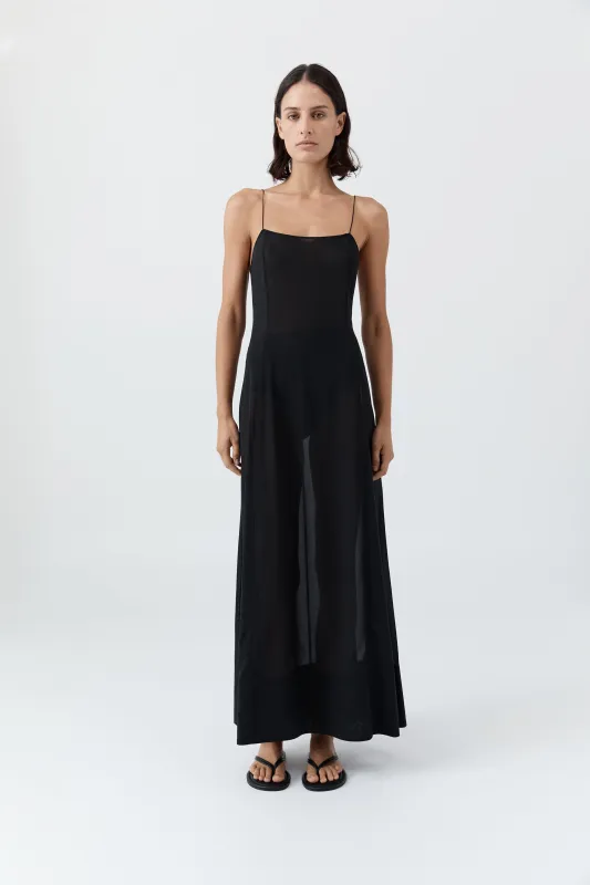 Sheer Silk Slip Dress - Black sold by St. Agni