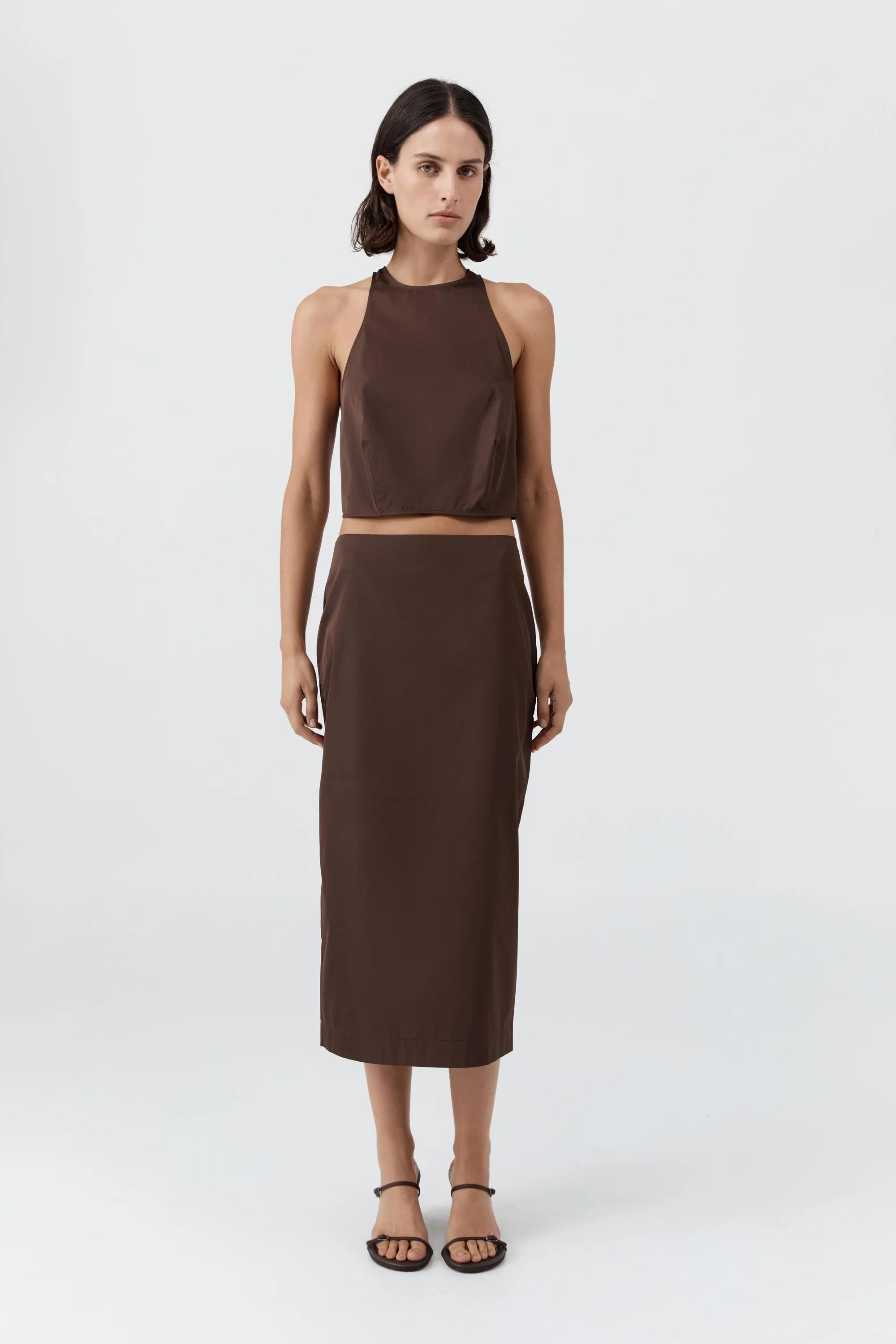 Paper Taffeta Column Skirt - Mocha sold by St. Agni