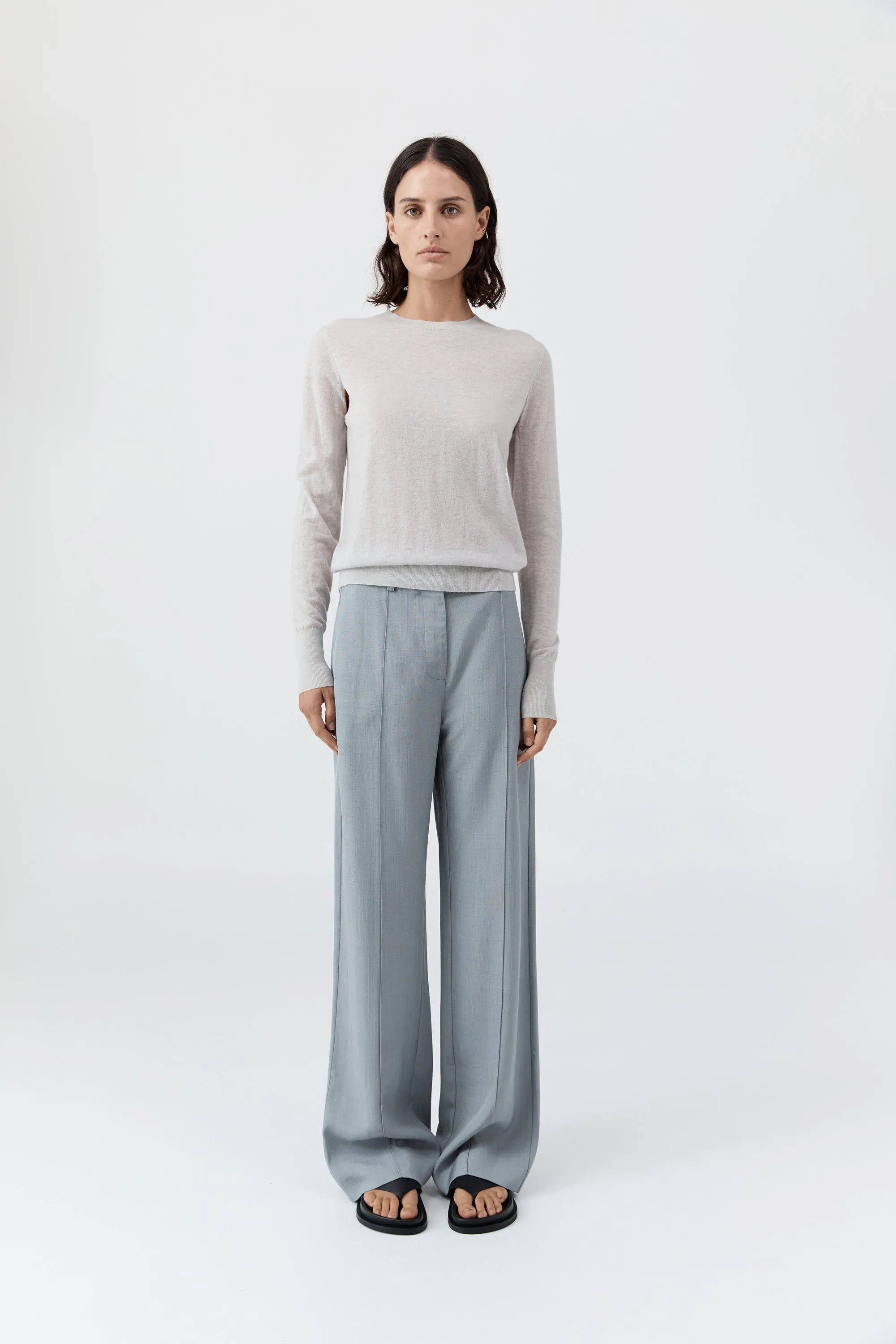 Merino Wool Slit Sleeve Sweater - Light Grey Marle sold by St. Agni