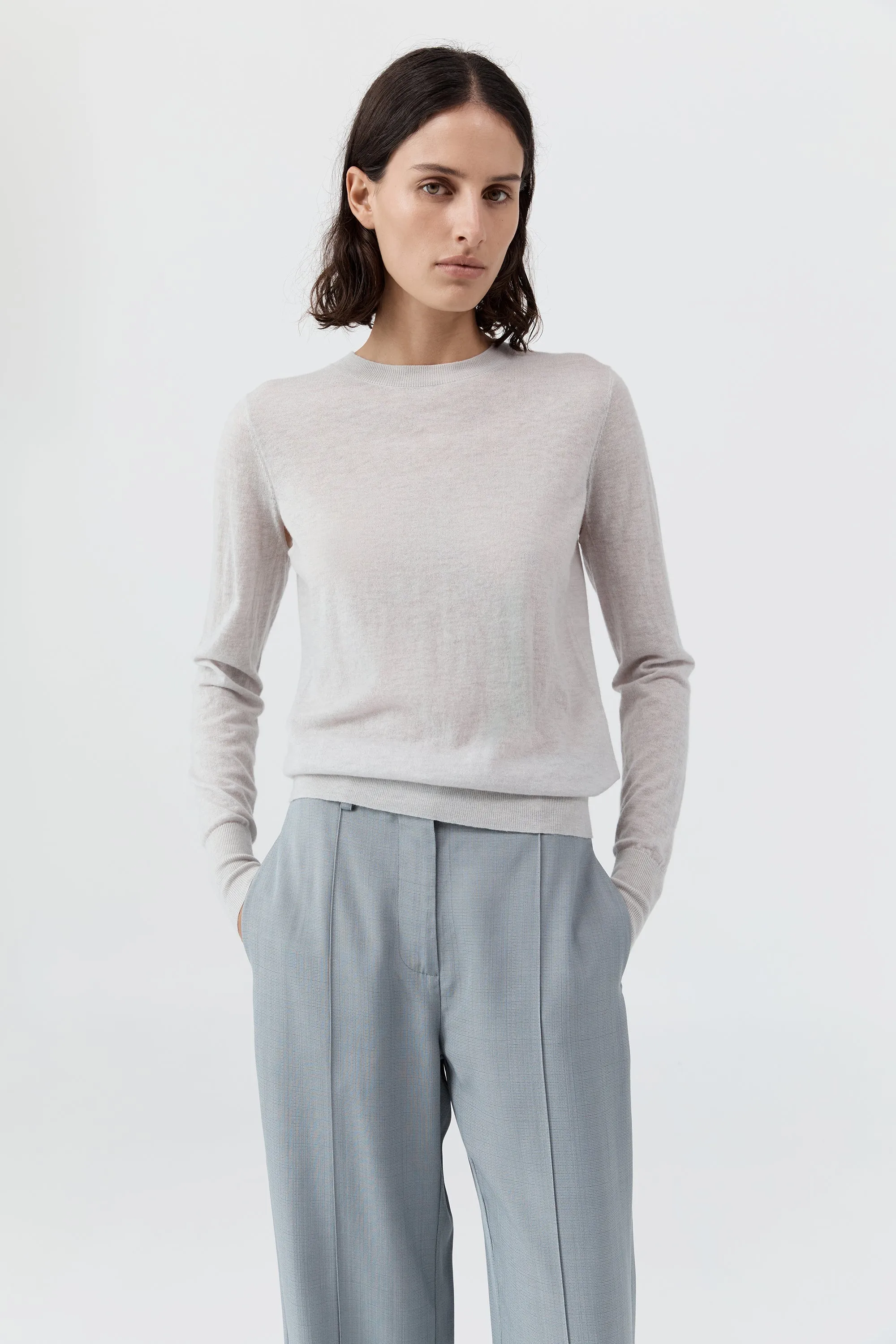 Merino Wool Slit Sleeve Sweater - Light Grey Marle sold by St. Agni product image thumbnail 3