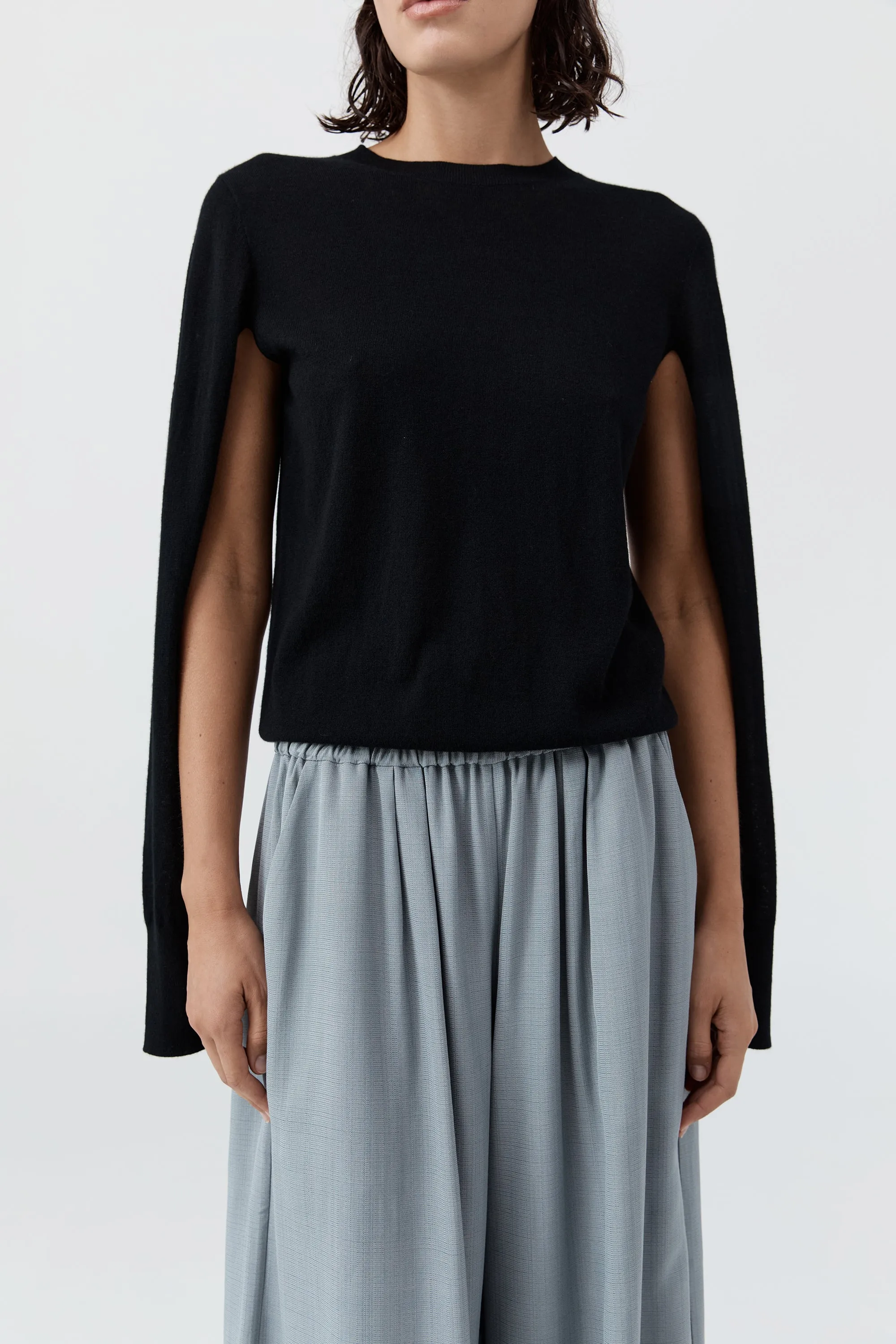 Merino Wool Slit Sleeve Sweater - Black sold by St. Agni product image thumbnail 2