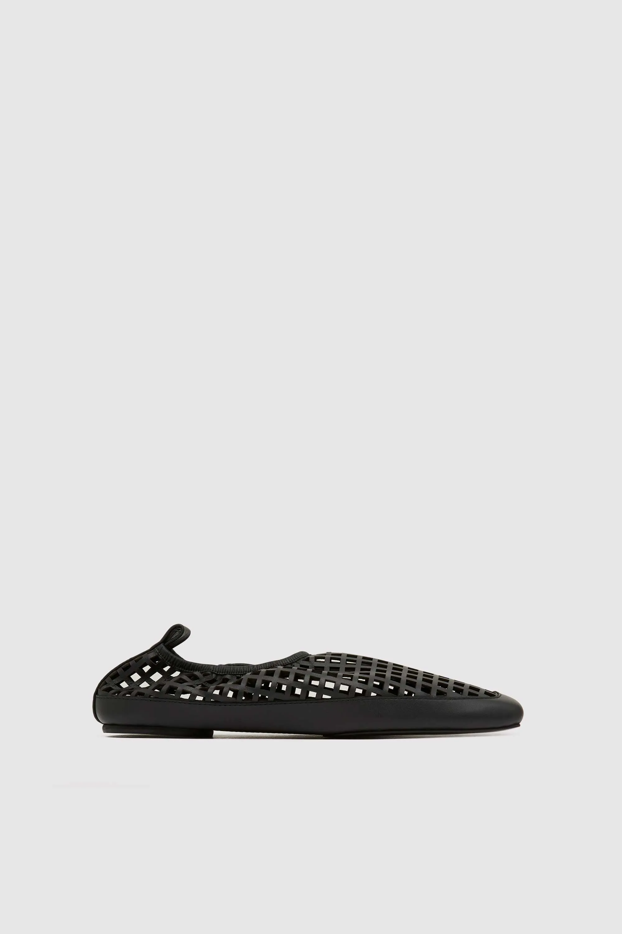 Perforated Square Toe Flat - Black sold by St. Agni