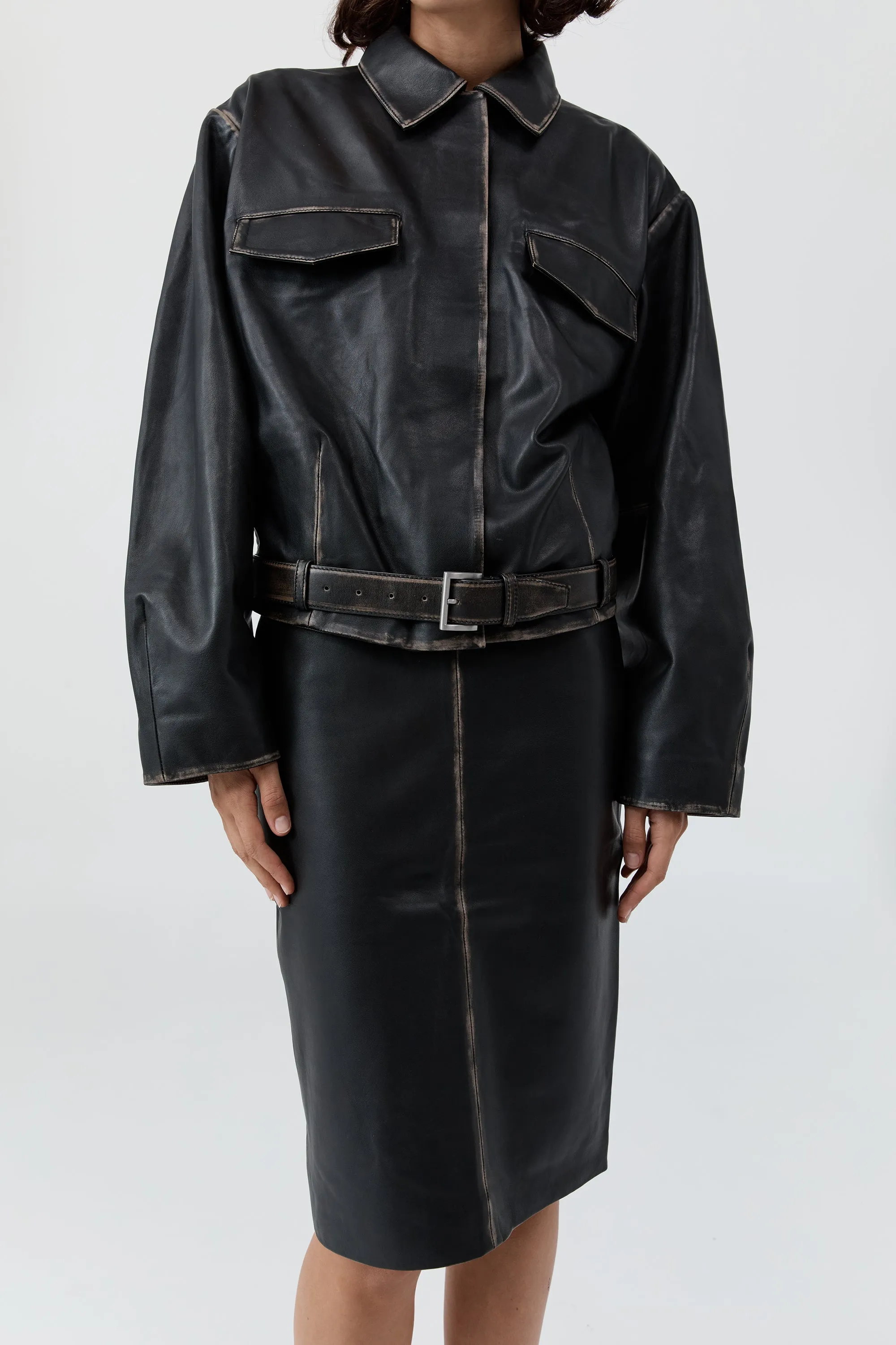 Brushed Leather Belted Jacket - Black sold by St. Agni product image thumbnail 5