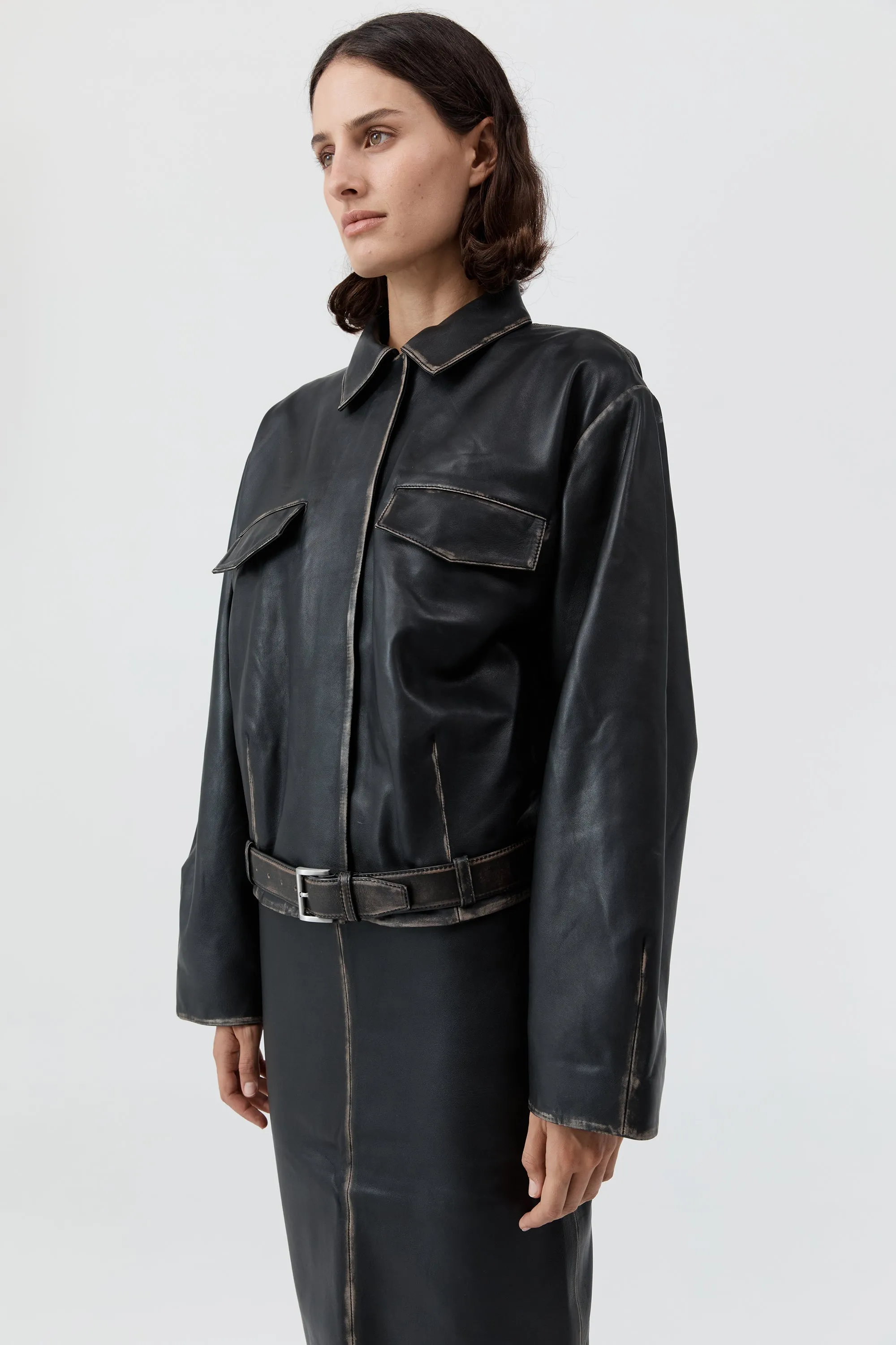 Brushed Leather Belted Jacket - Black sold by St. Agni product image thumbnail 3