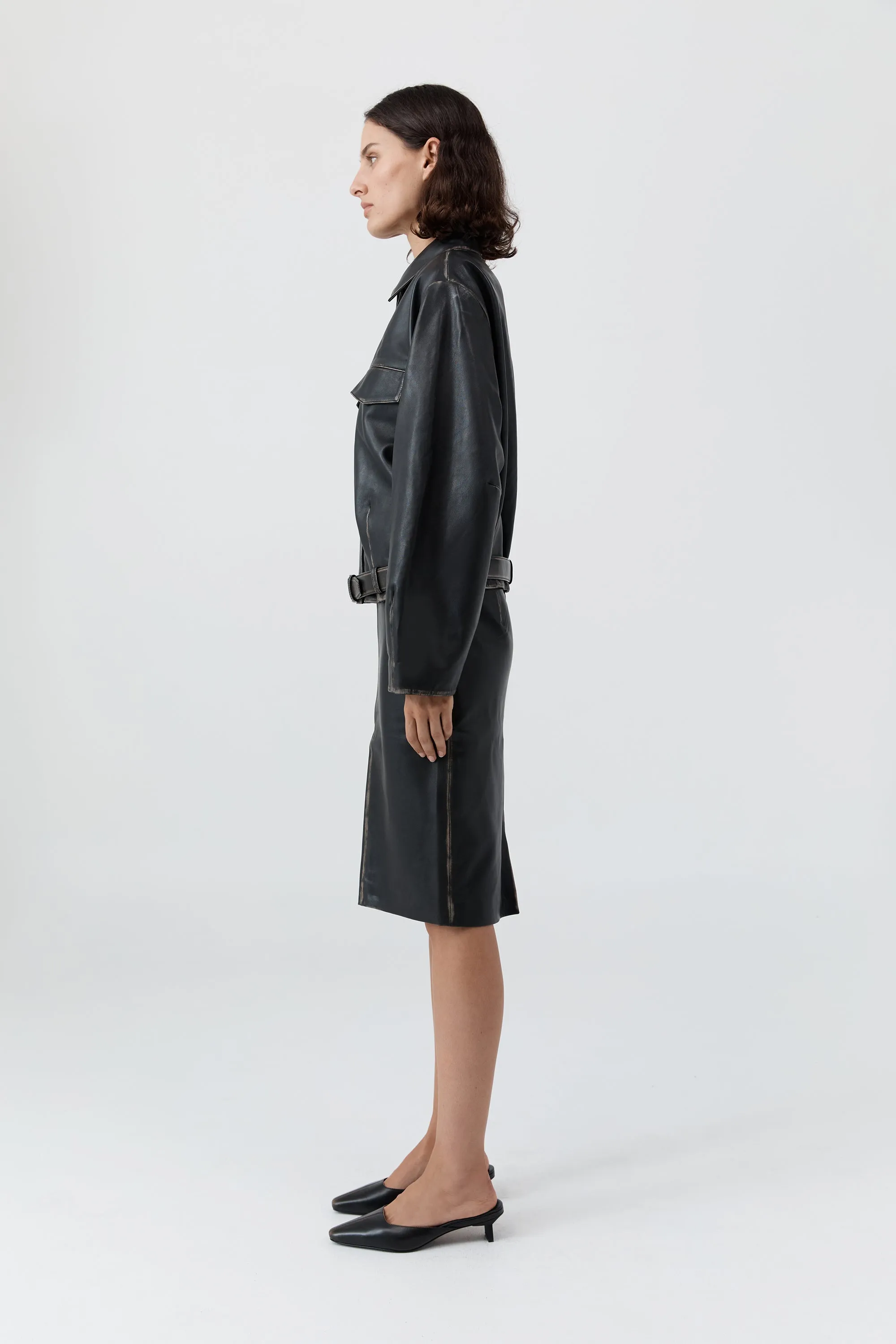 Brushed Leather Pencil Skirt - Black sold by St. Agni product image thumbnail 4