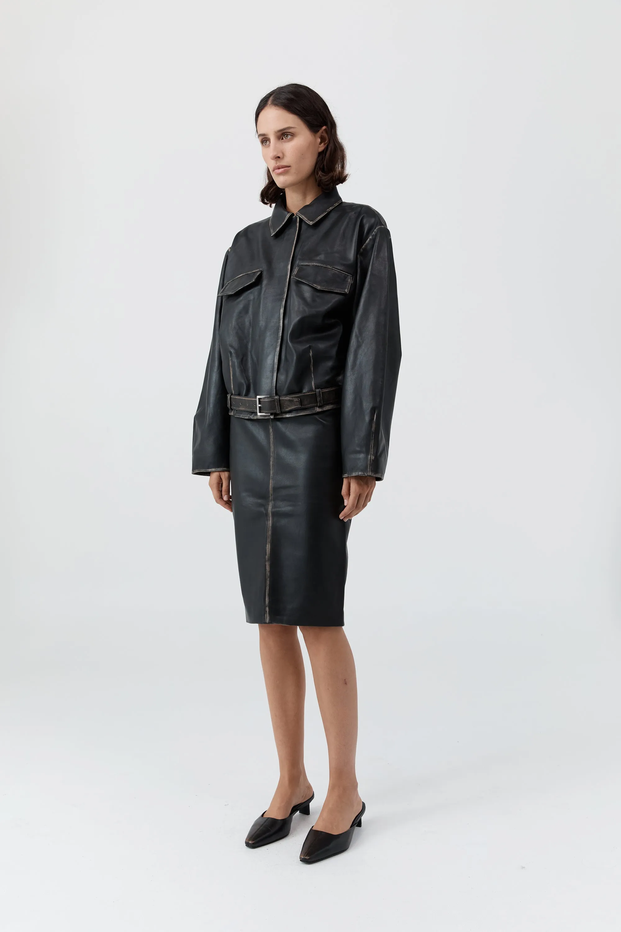 Brushed Leather Pencil Skirt - Black sold by St. Agni product image thumbnail 3