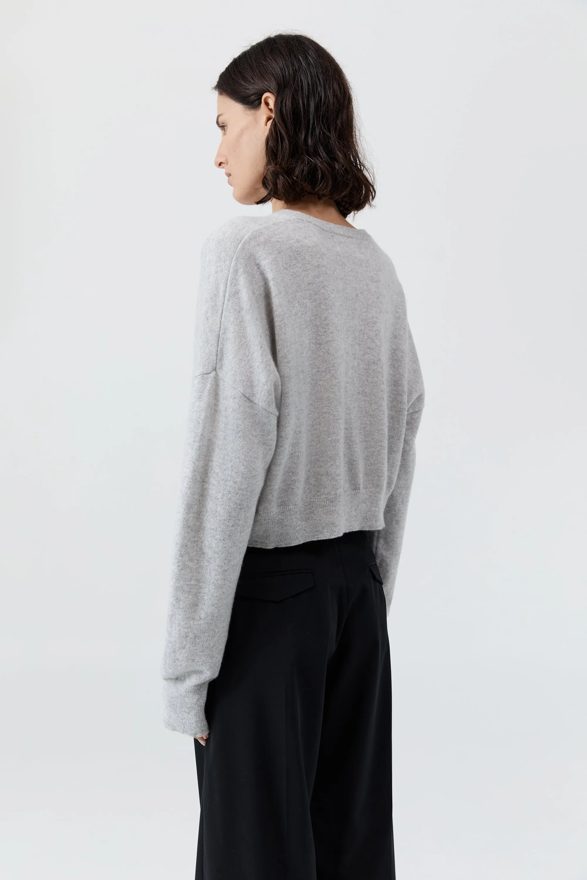 Cashmere Relaxed Cropped Cardigan - Grey Marle sold by St. Agni product image thumbnail 4