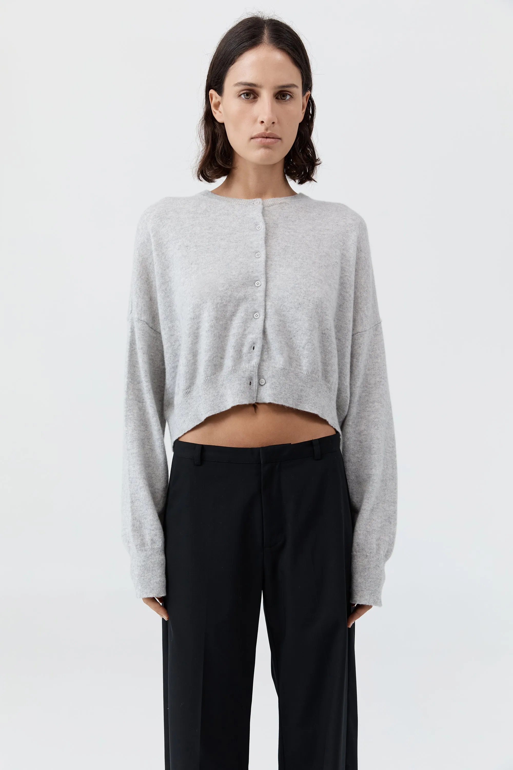 Cashmere Relaxed Cropped Cardigan - Grey Marle sold by St. Agni product image thumbnail 2