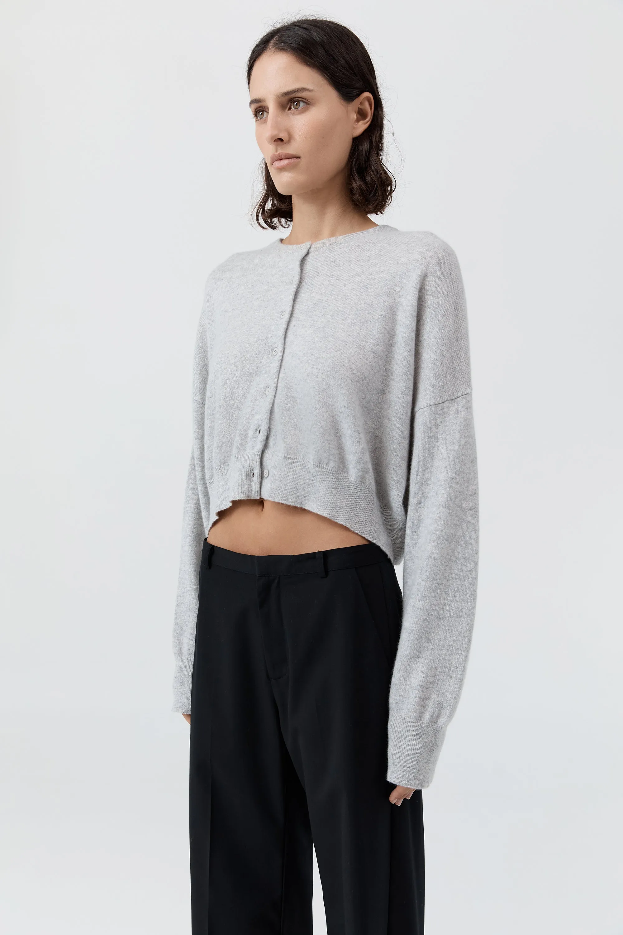 Cashmere Relaxed Cropped Cardigan - Grey Marle sold by St. Agni product image thumbnail 3