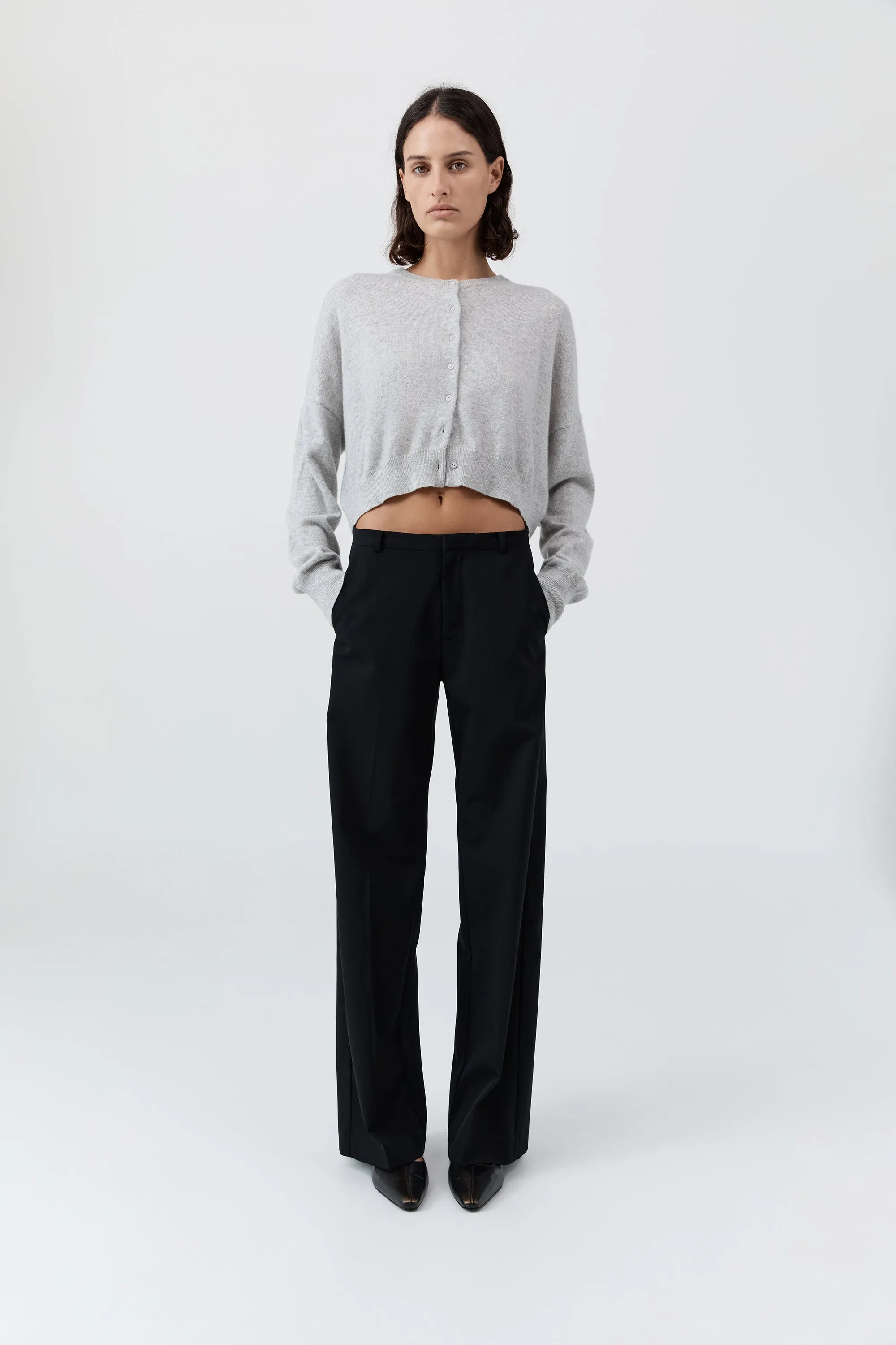 Cashmere Relaxed Cropped Cardigan - Grey Marle sold by St. Agni