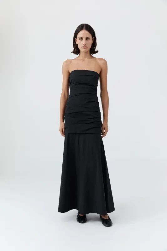 Gathered Strapless Longline Dress - Black sold by St. Agni