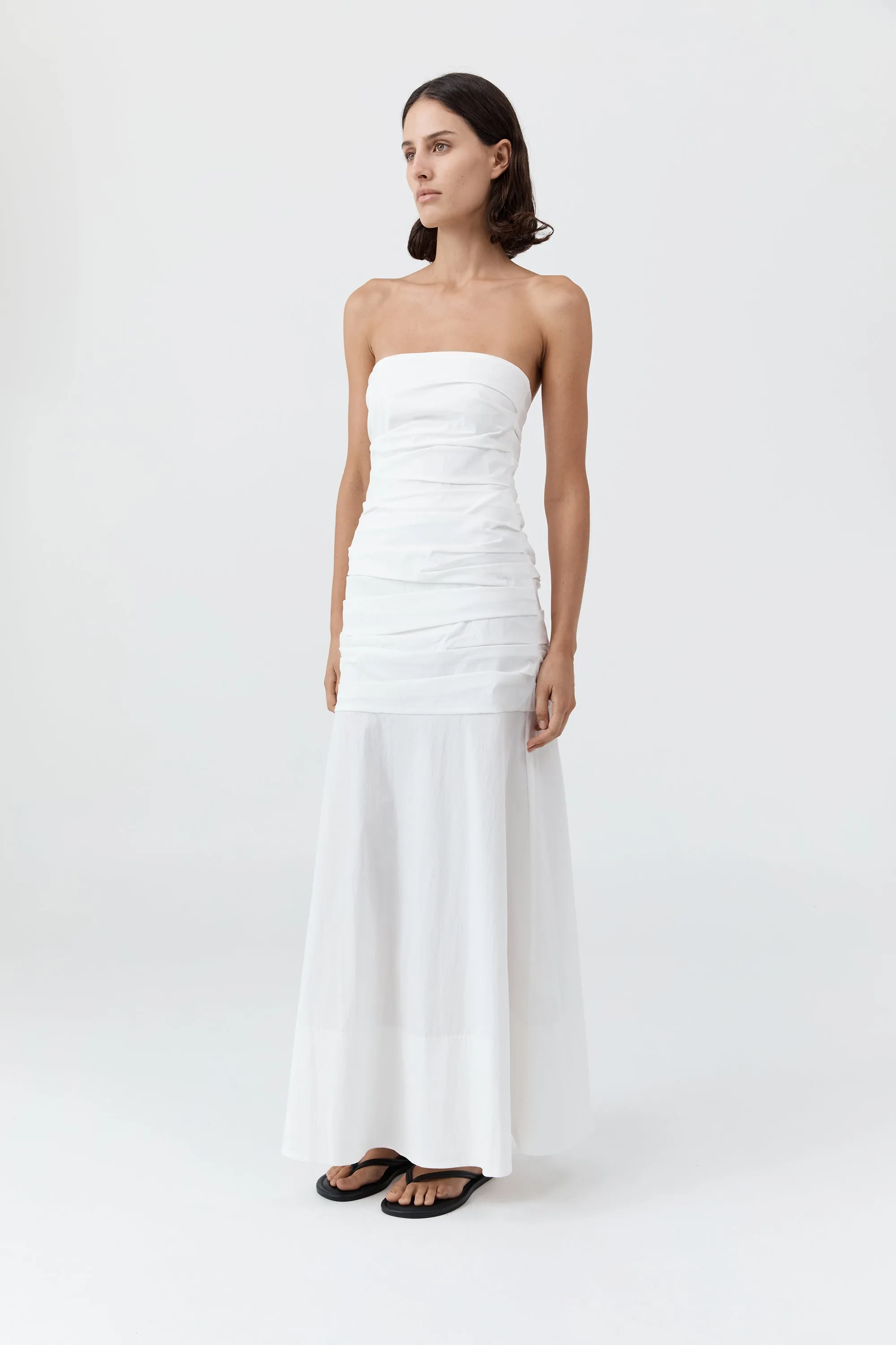 Gathered Strapless Longline Dress - White sold by St. Agni product image thumbnail 3