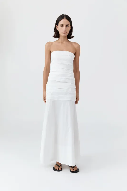 Gathered Strapless Longline Dress - White sold by St. Agni