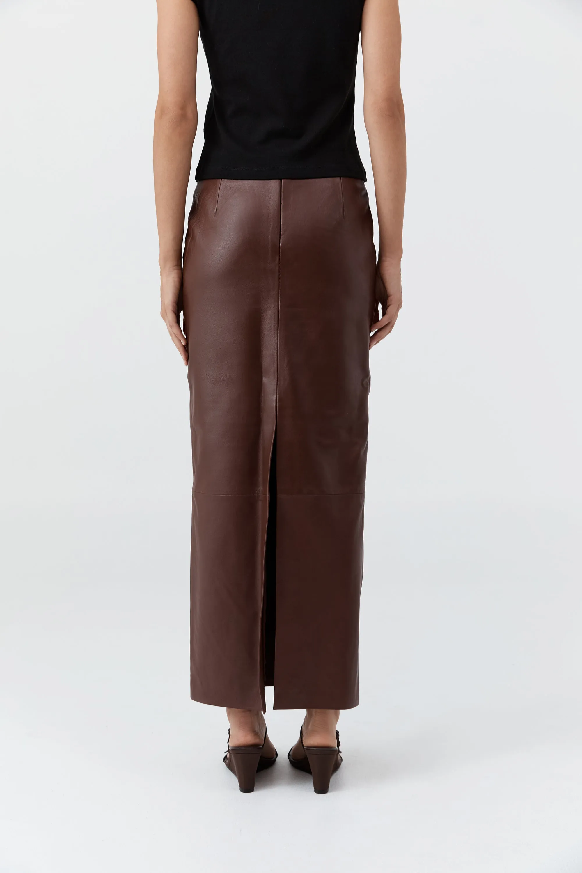 Leather Column Skirt - Rum sold by St. Agni product image thumbnail 4