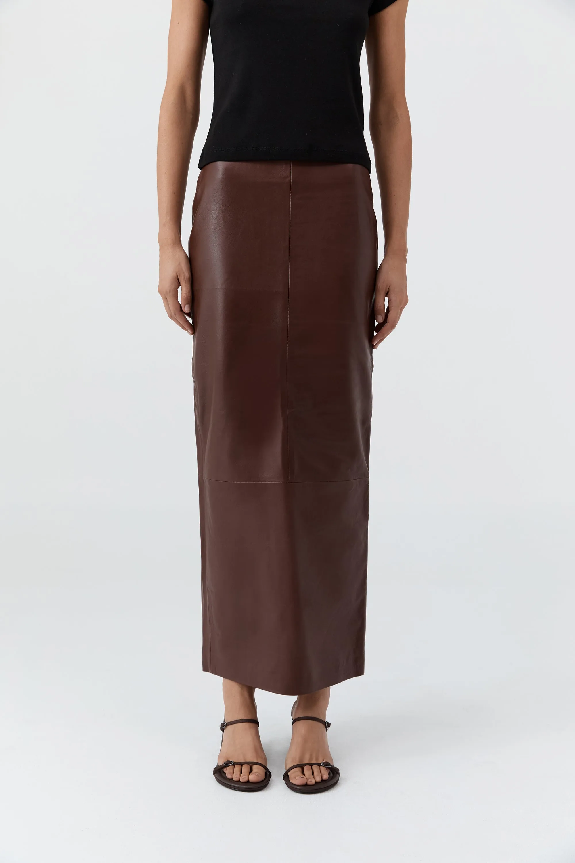 Leather Column Skirt - Rum sold by St. Agni product image thumbnail 3