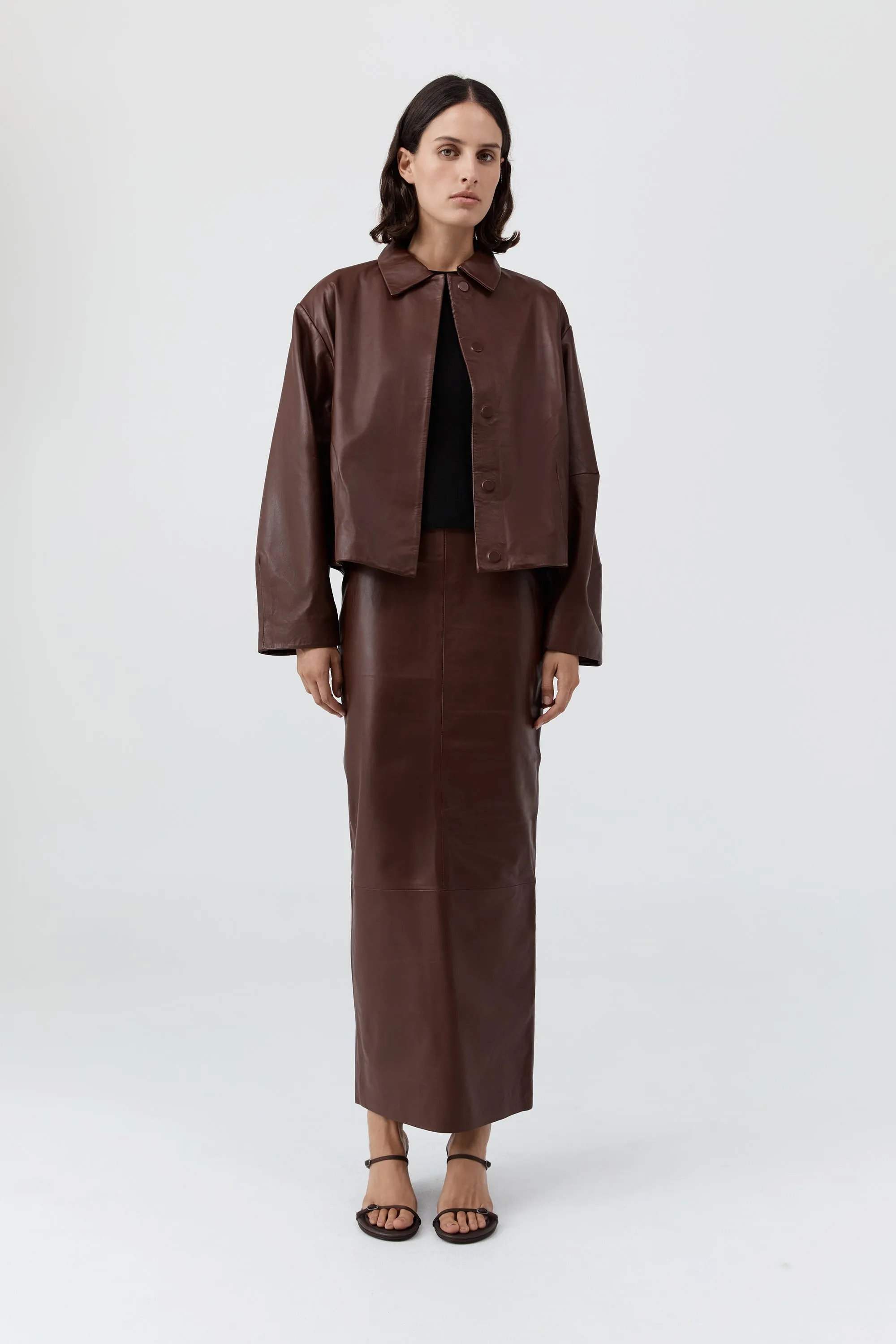 Leather Column Skirt - Rum sold by St. Agni product image thumbnail 5