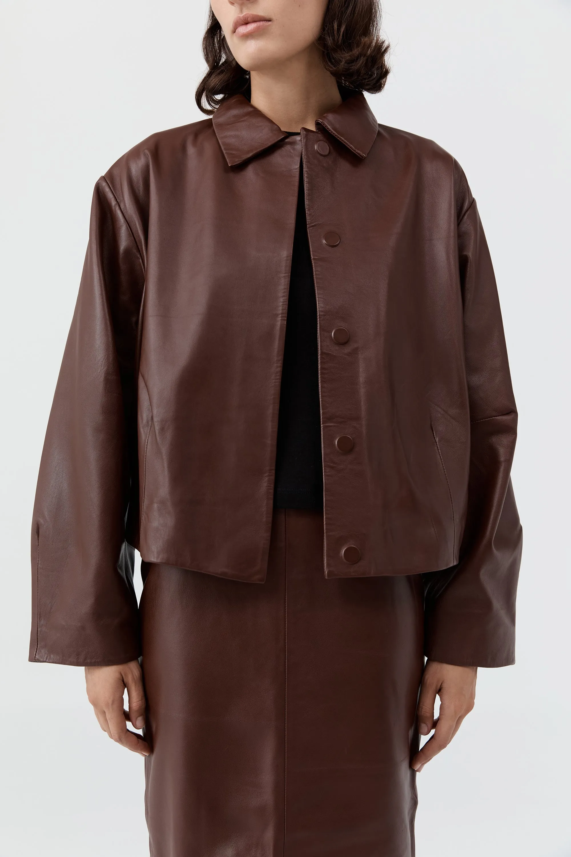 Cocoon Leather Jacket - Rum sold by St. Agni product image thumbnail 3