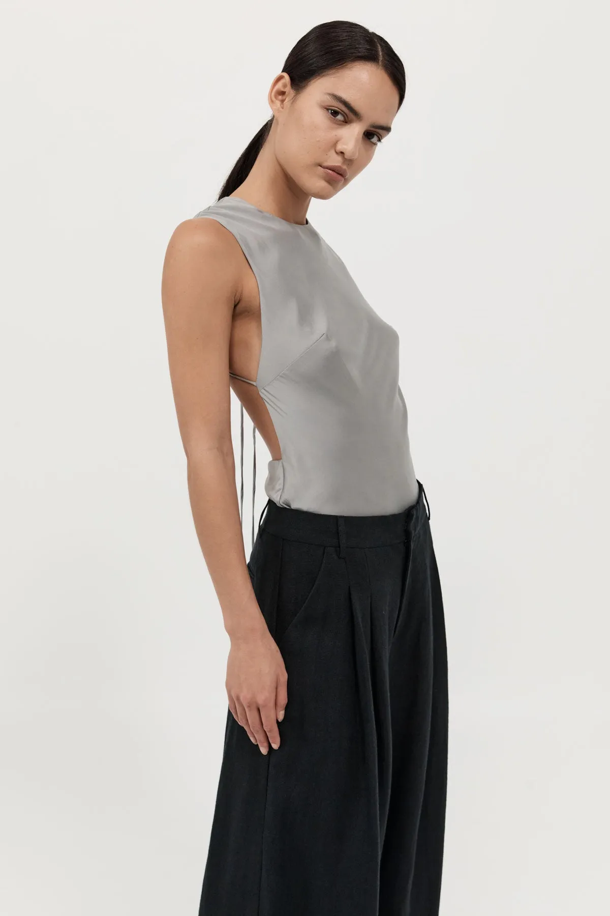 Soft Silk Rouleau Tie Top - Silver sold by St. Agni product image thumbnail 3