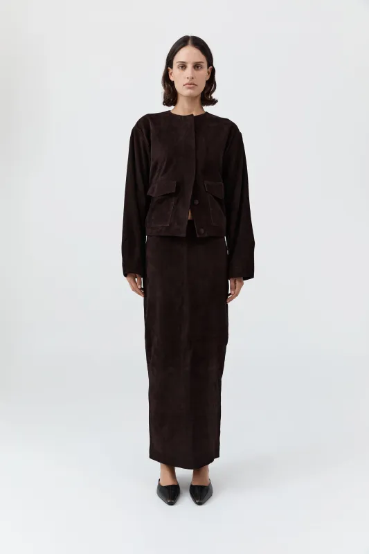 Suede Utility Cocoon Bomber - Coffee sold by St. Agni