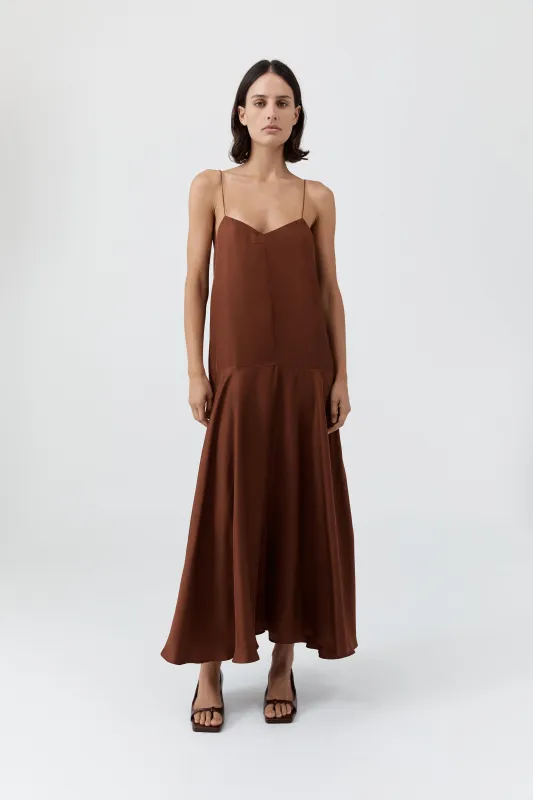 Silk Twill Relaxed Slip Dress - Brick sold by St. Agni