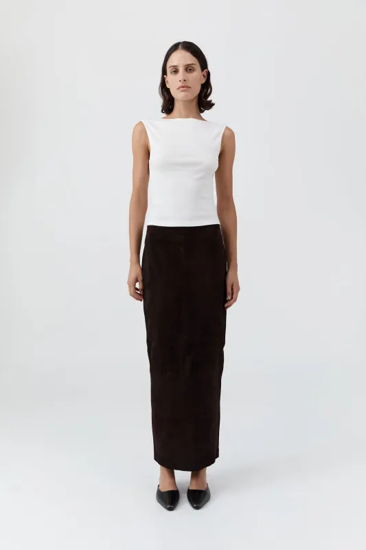 Suede Column Skirt - Coffee sold by St. Agni