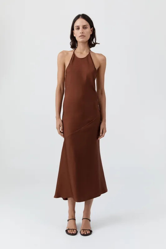 Silk Twill Halter Dress - Brick sold by St. Agni