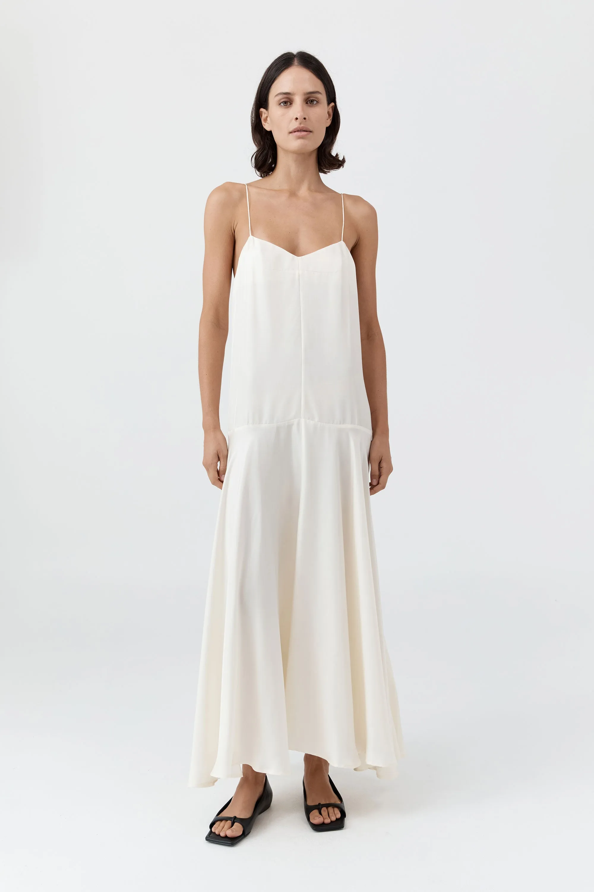 Silk Twill Relaxed Slip Dress - Milk sold by St. Agni