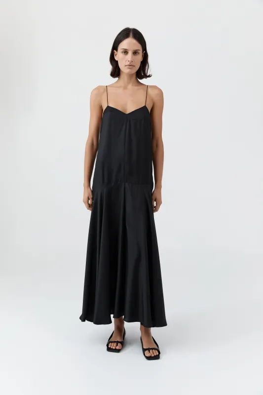Silk Twill Relaxed Slip Dress - Black sold by St. Agni