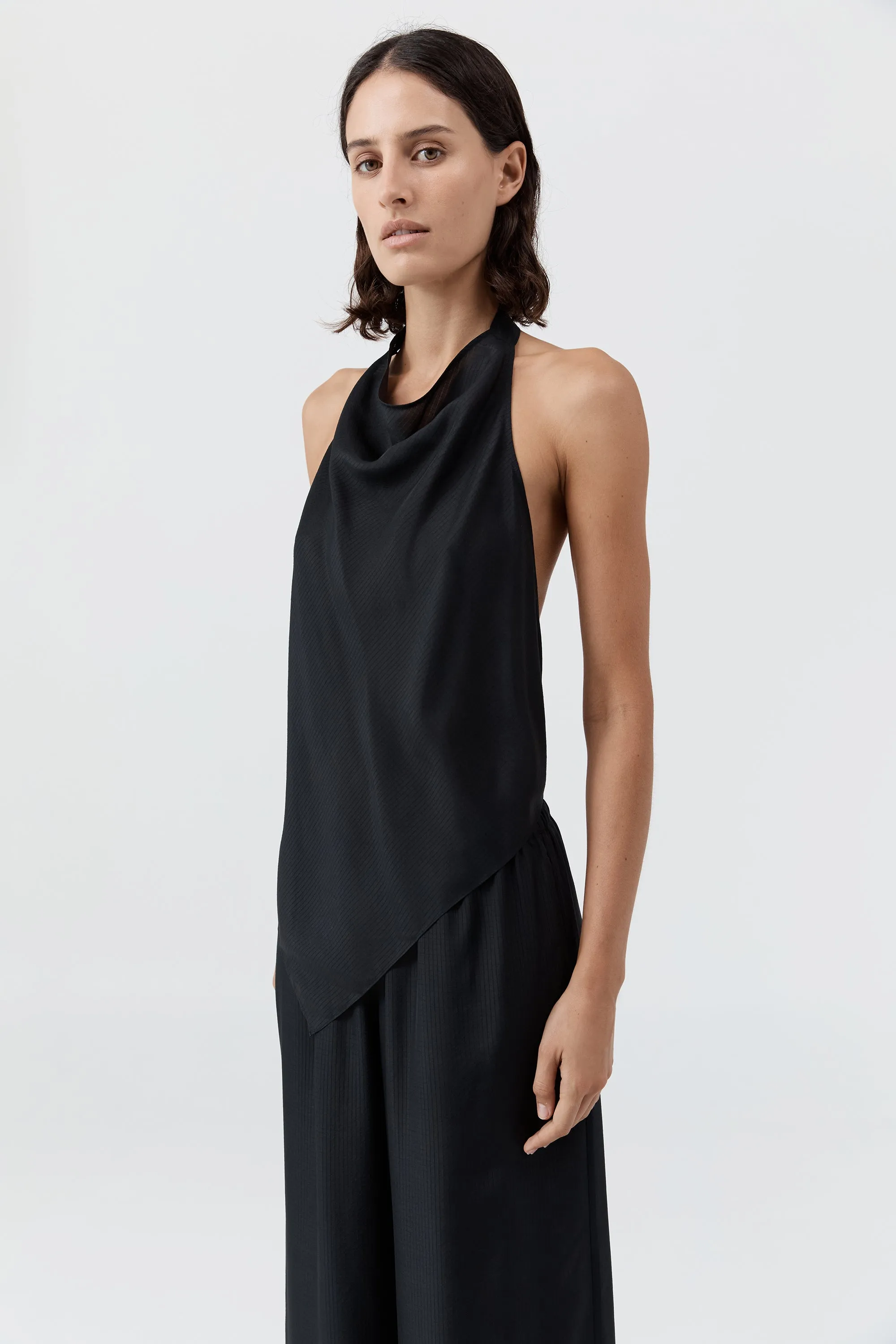 Silk Grid Halter Top - Black sold by St. Agni product image thumbnail 2