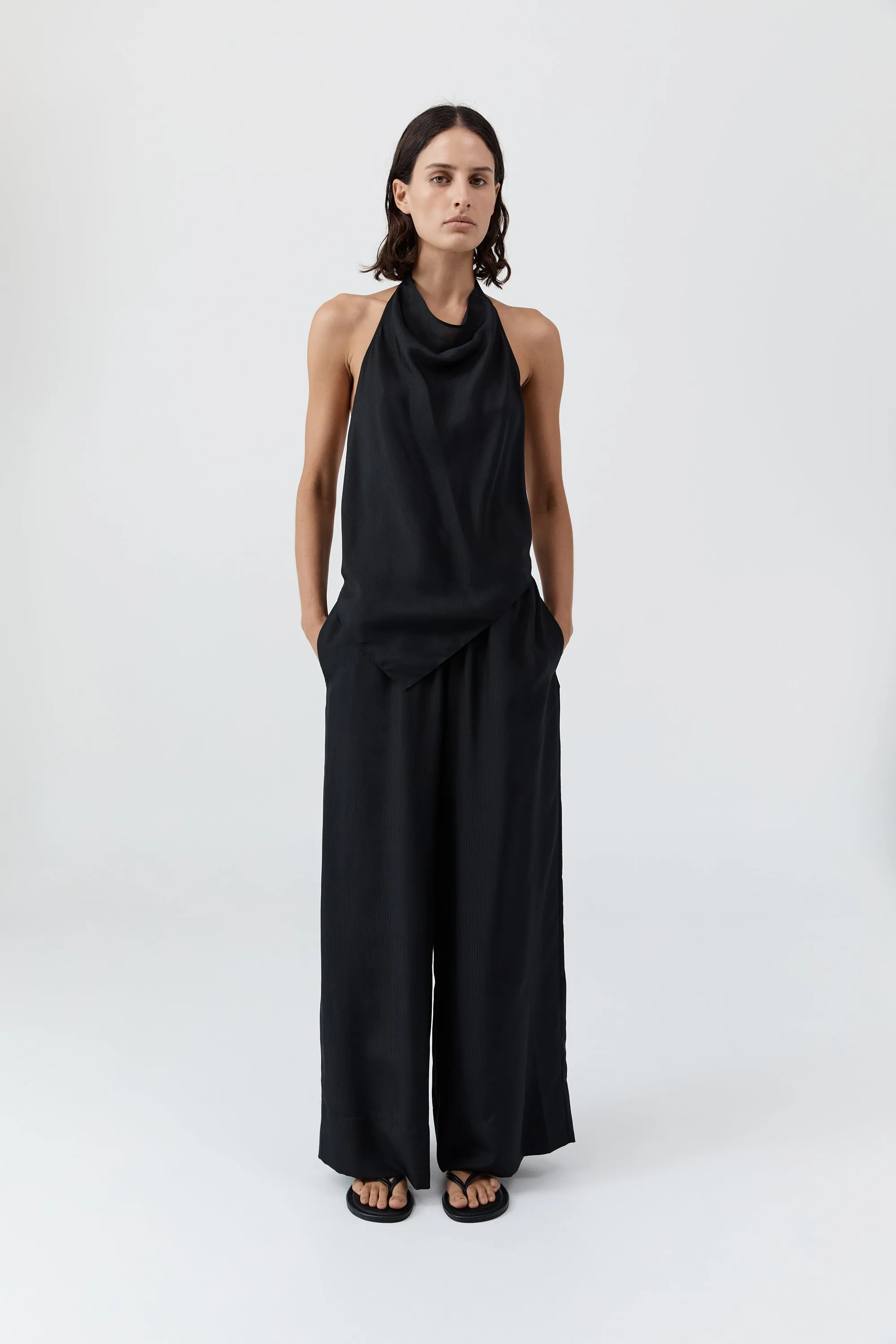 Silk Grid Halter Top - Black sold by St. Agni