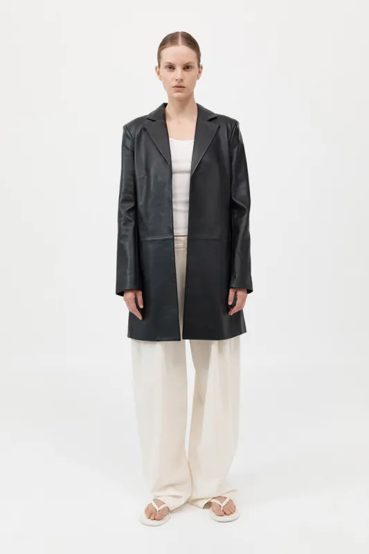 Leather Longline Jacket - Black sold by St. Agni