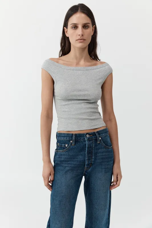 Organic Cotton Off Shoulder Top - Grey Marle made by St. Agni