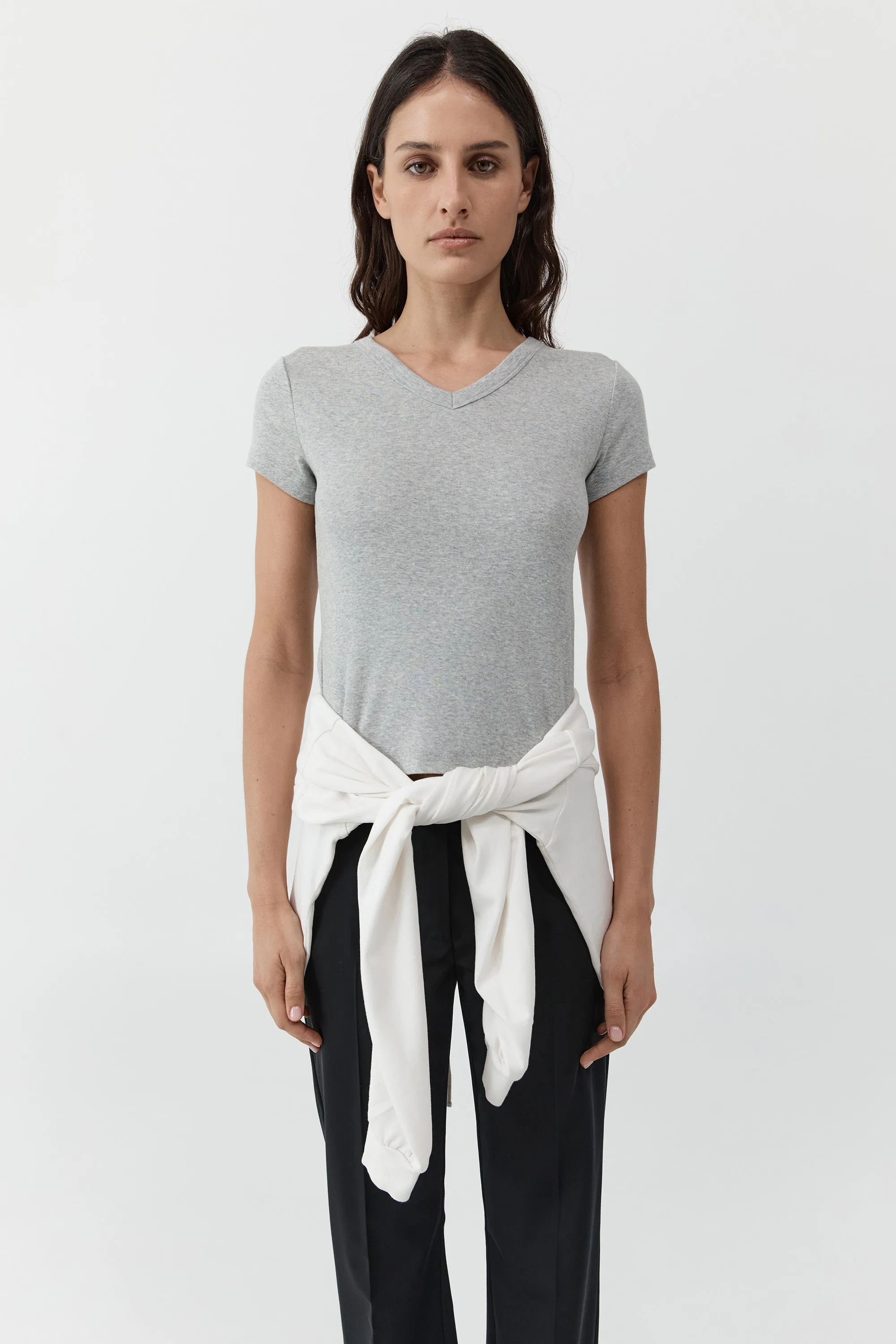 Organic Cotton V Neck Tee - Grey Marle sold by St. Agni