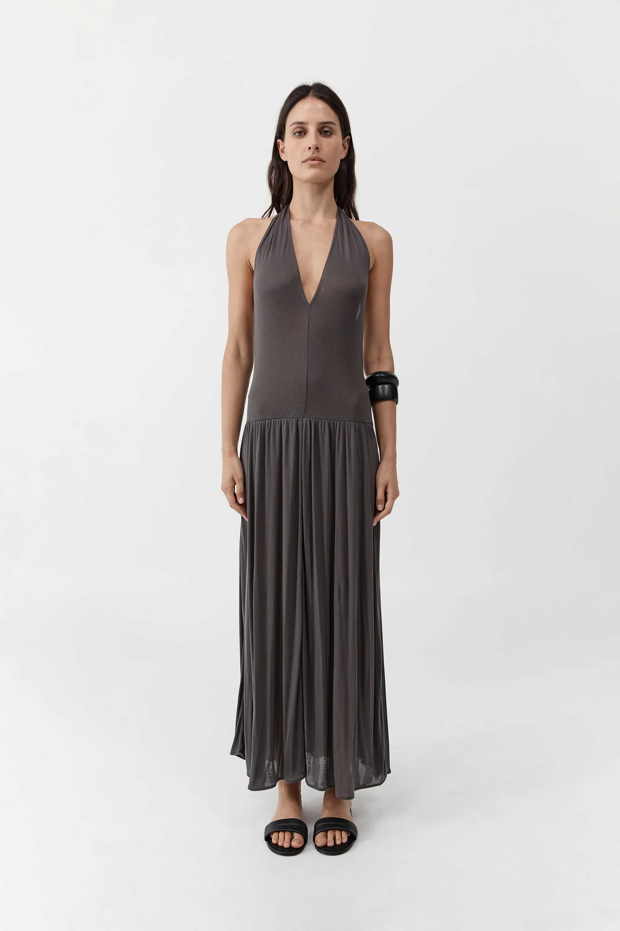 Fluid Jersey Halter Dress - Soot sold by St. Agni
