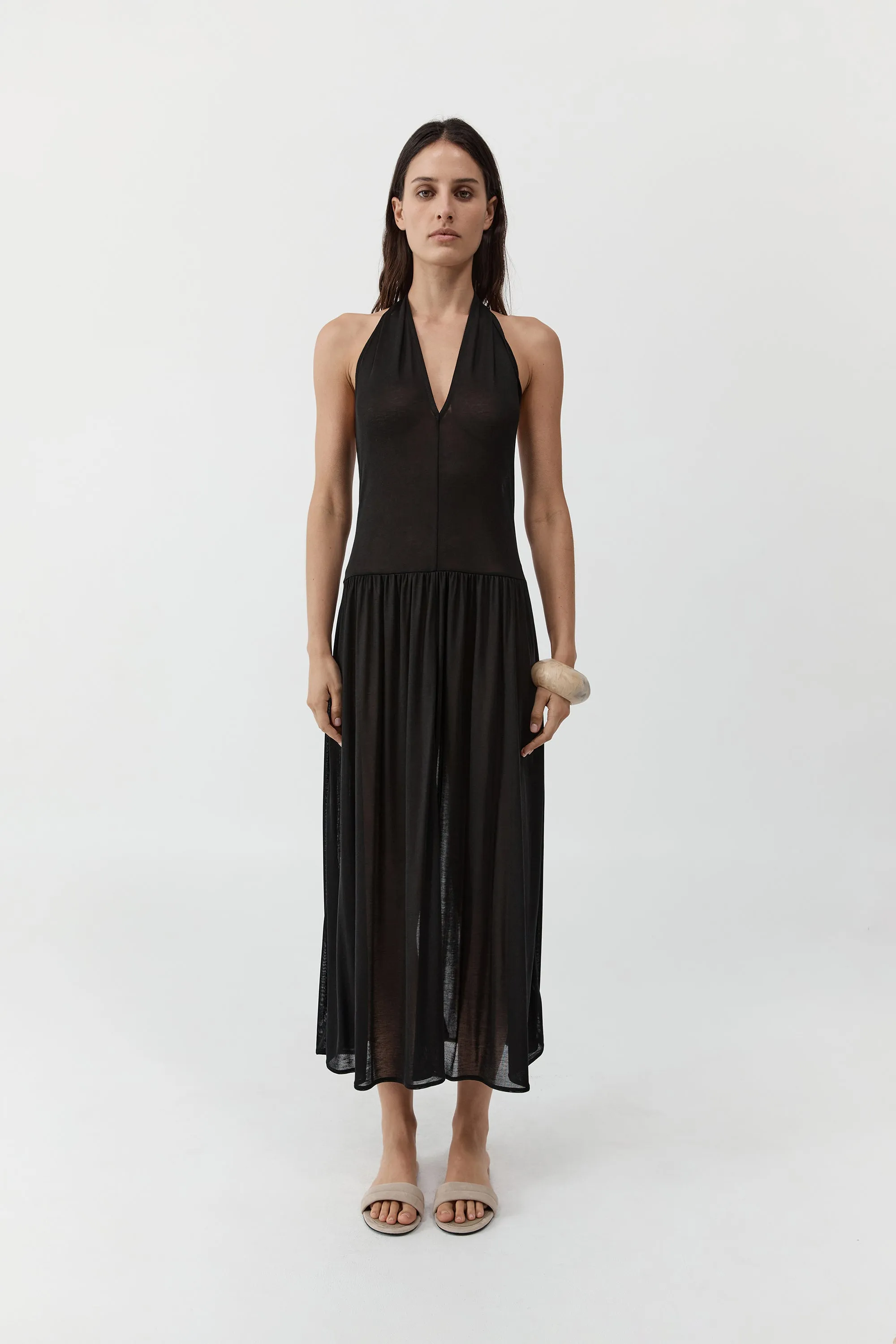 Fluid Jersey Halter Dress - Black sold by St. Agni