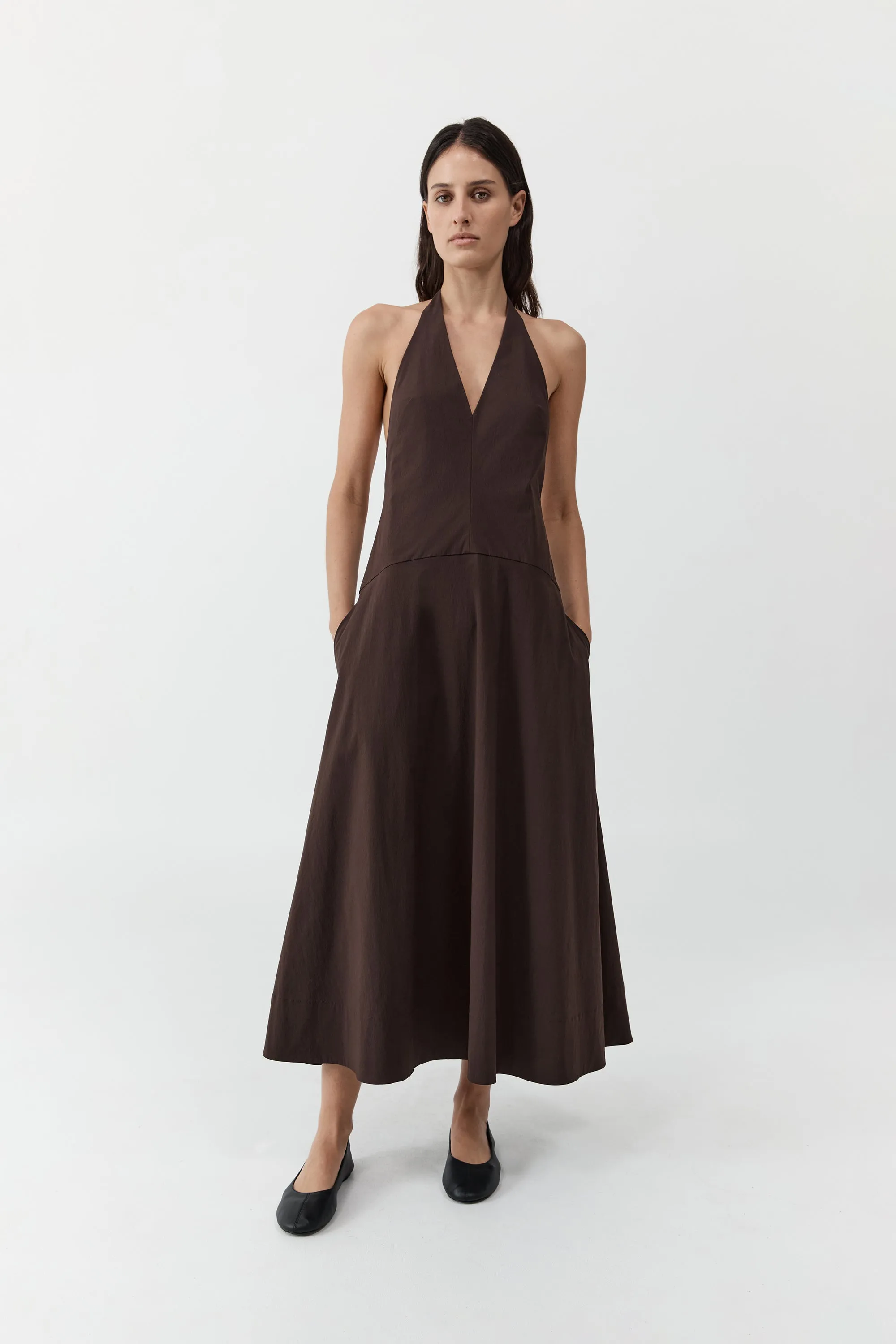 Halter Plunge Dress - Bark sold by St. Agni product image thumbnail 2