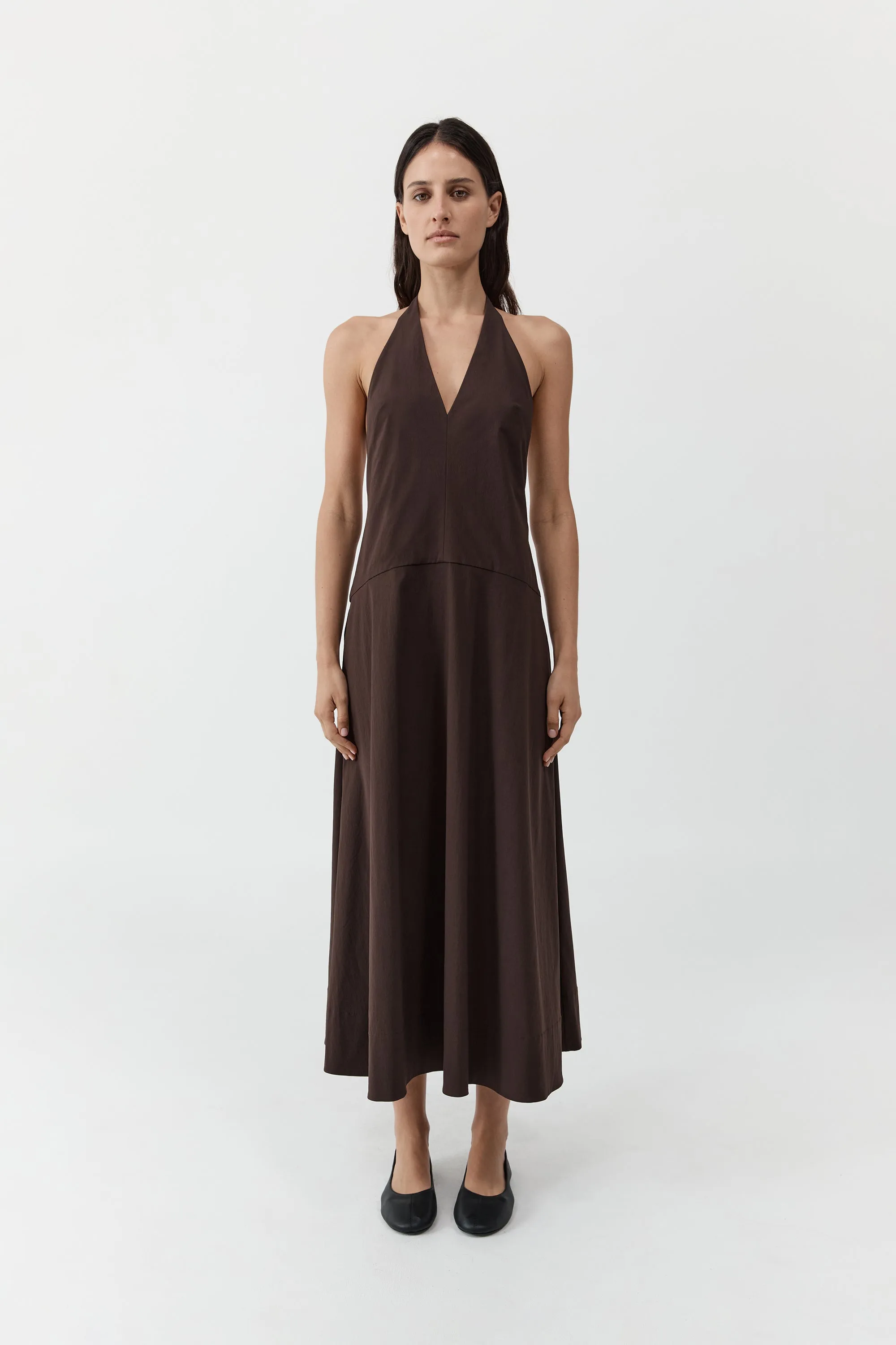 Halter Plunge Dress - Bark sold by St. Agni